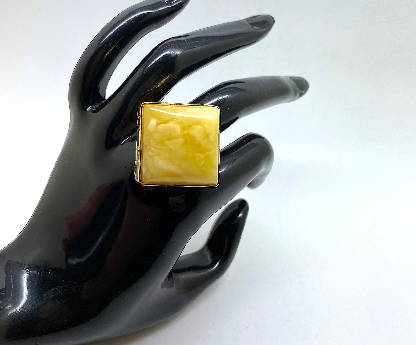 Adjustable Square Amber Ring - 7