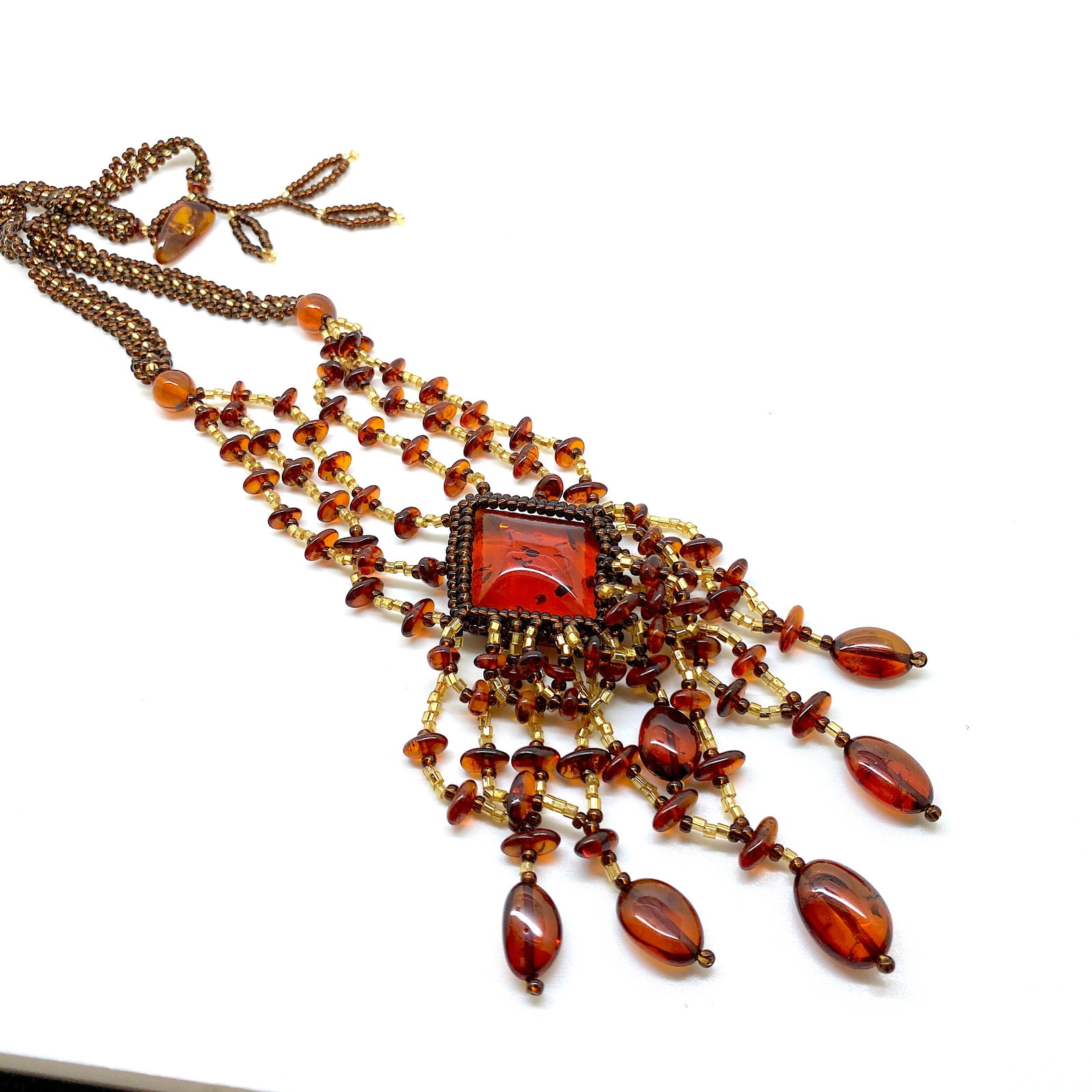 Grand Amber Floral Necklace made from leaf like bead ornaments - 5