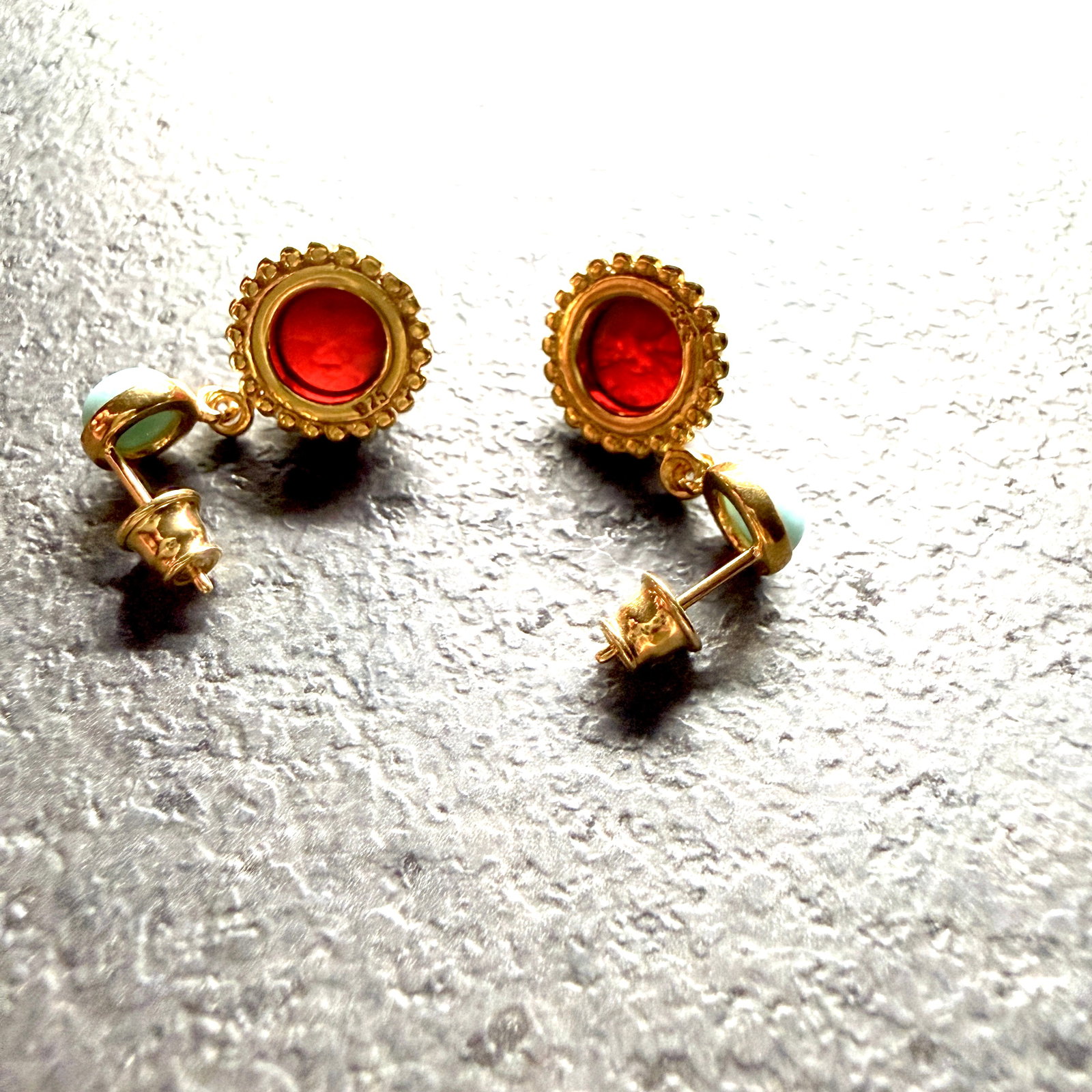 Extraordinary Vintage Amber Earrings with Larimar - 2
