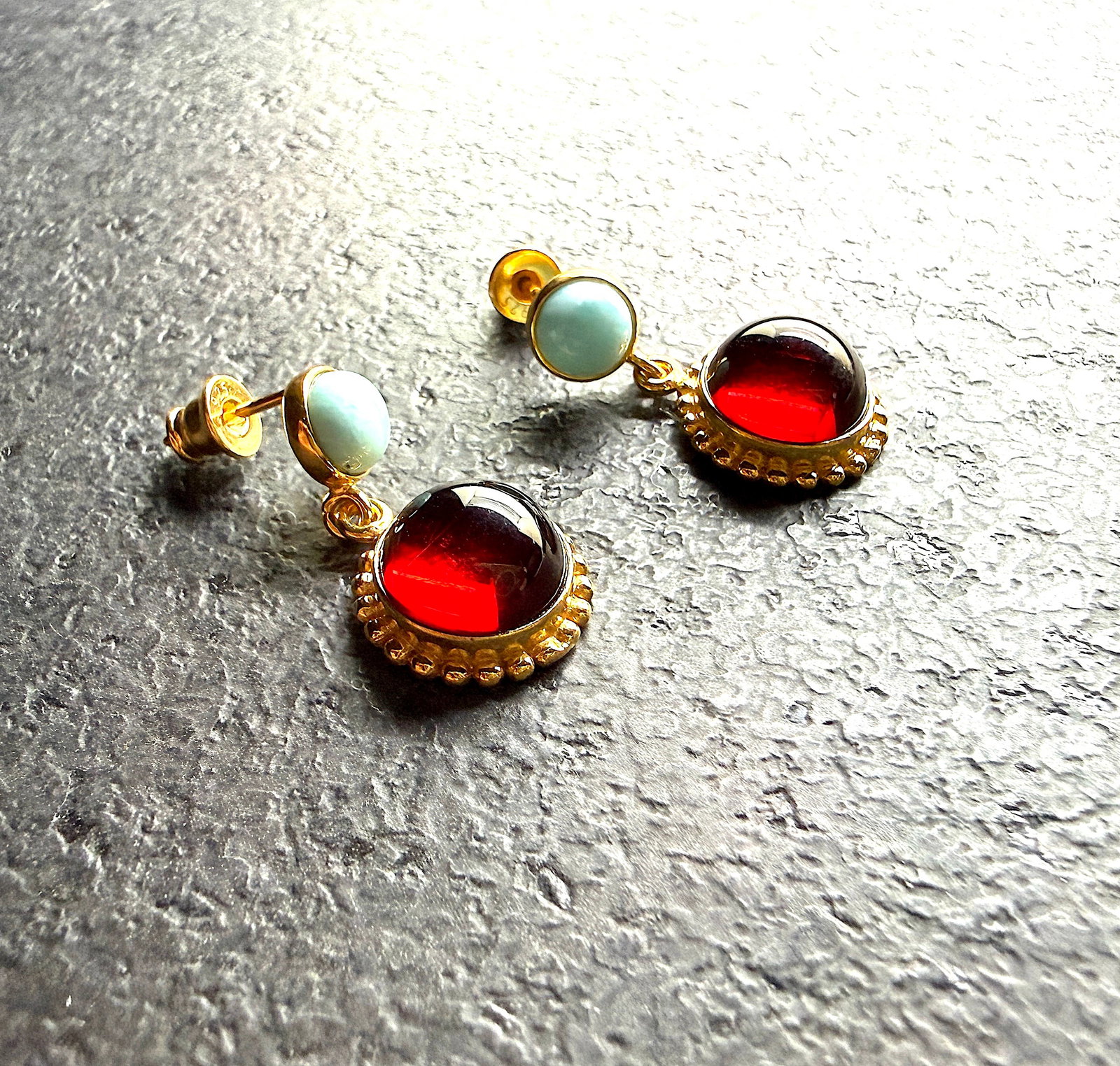 Extraordinary Vintage Amber Earrings with Larimar - 3