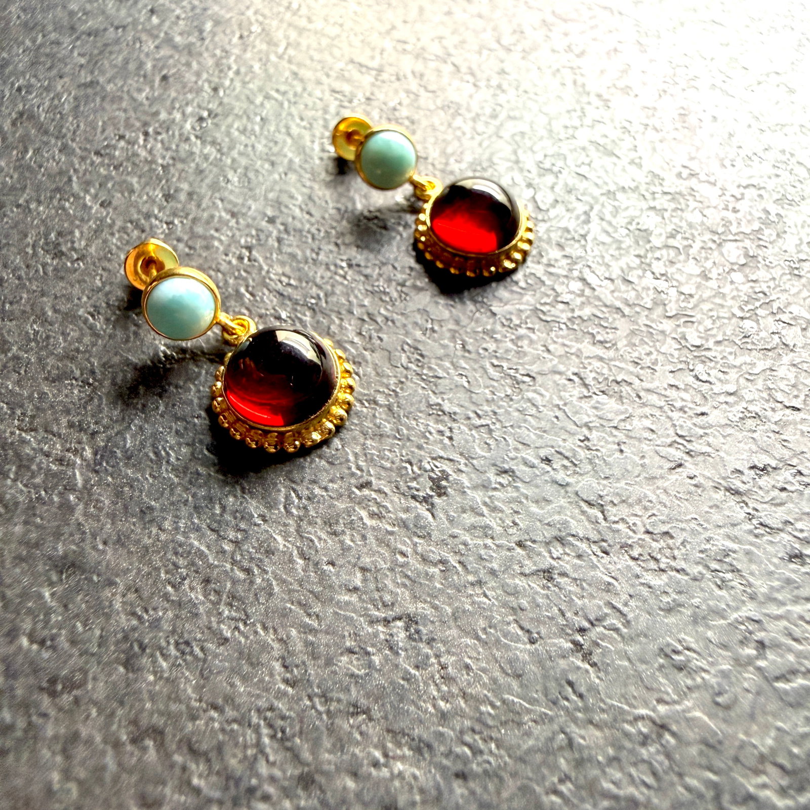 Extraordinary Vintage Amber Earrings with Larimar - 7