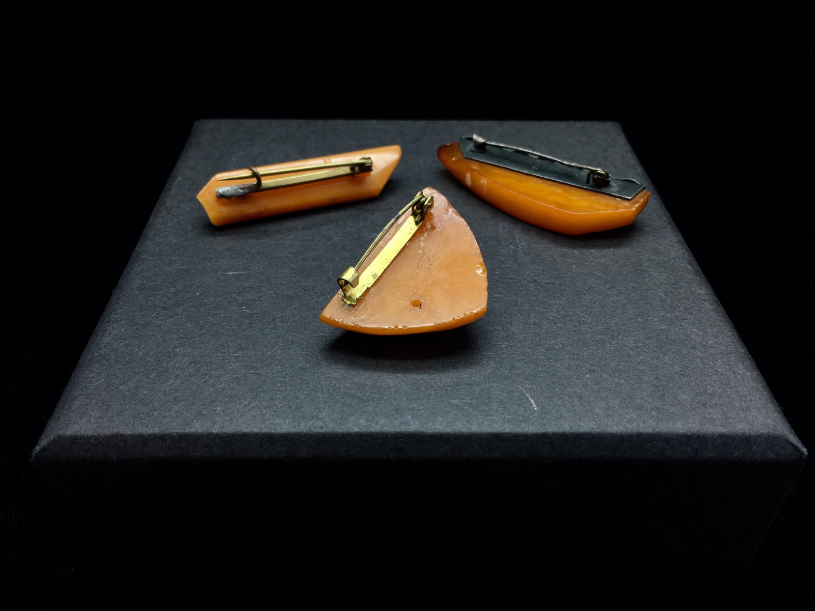 Antique Baltic amber brooch set x3 old butterscotch color - 2