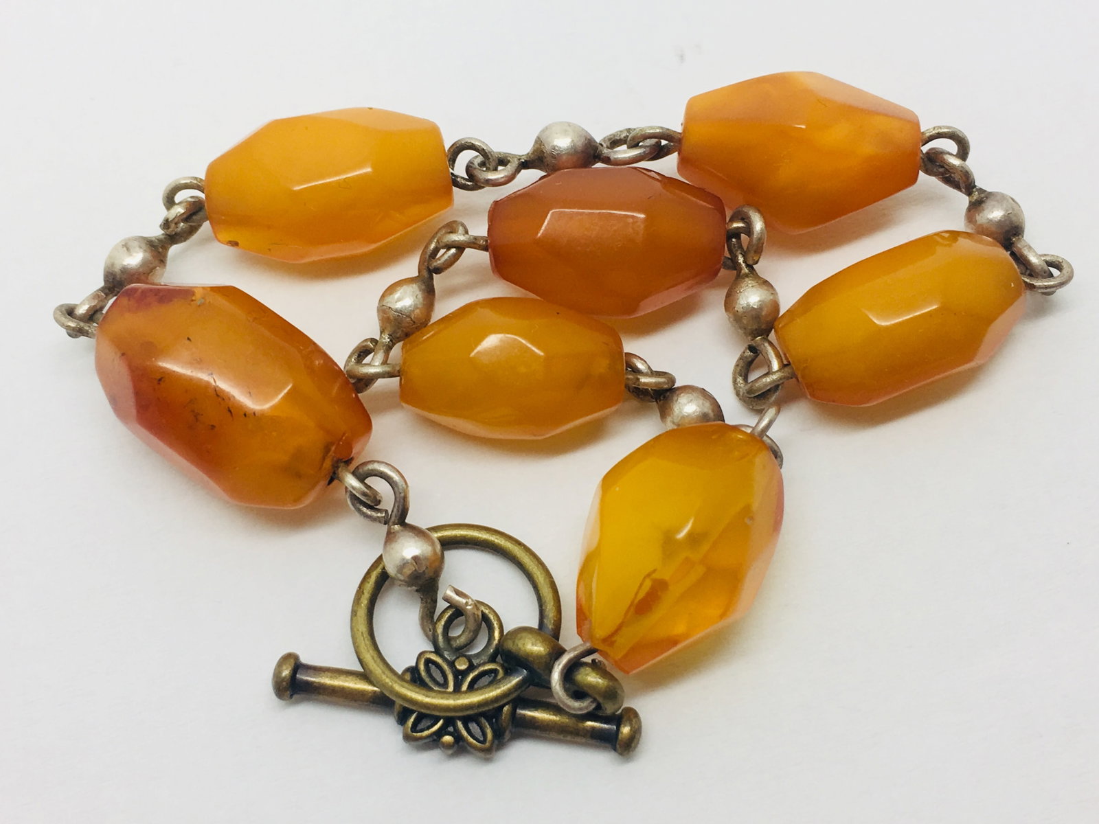 Amazing Vintage Amber Bracelet made from Hand Carved Amber beads - 3