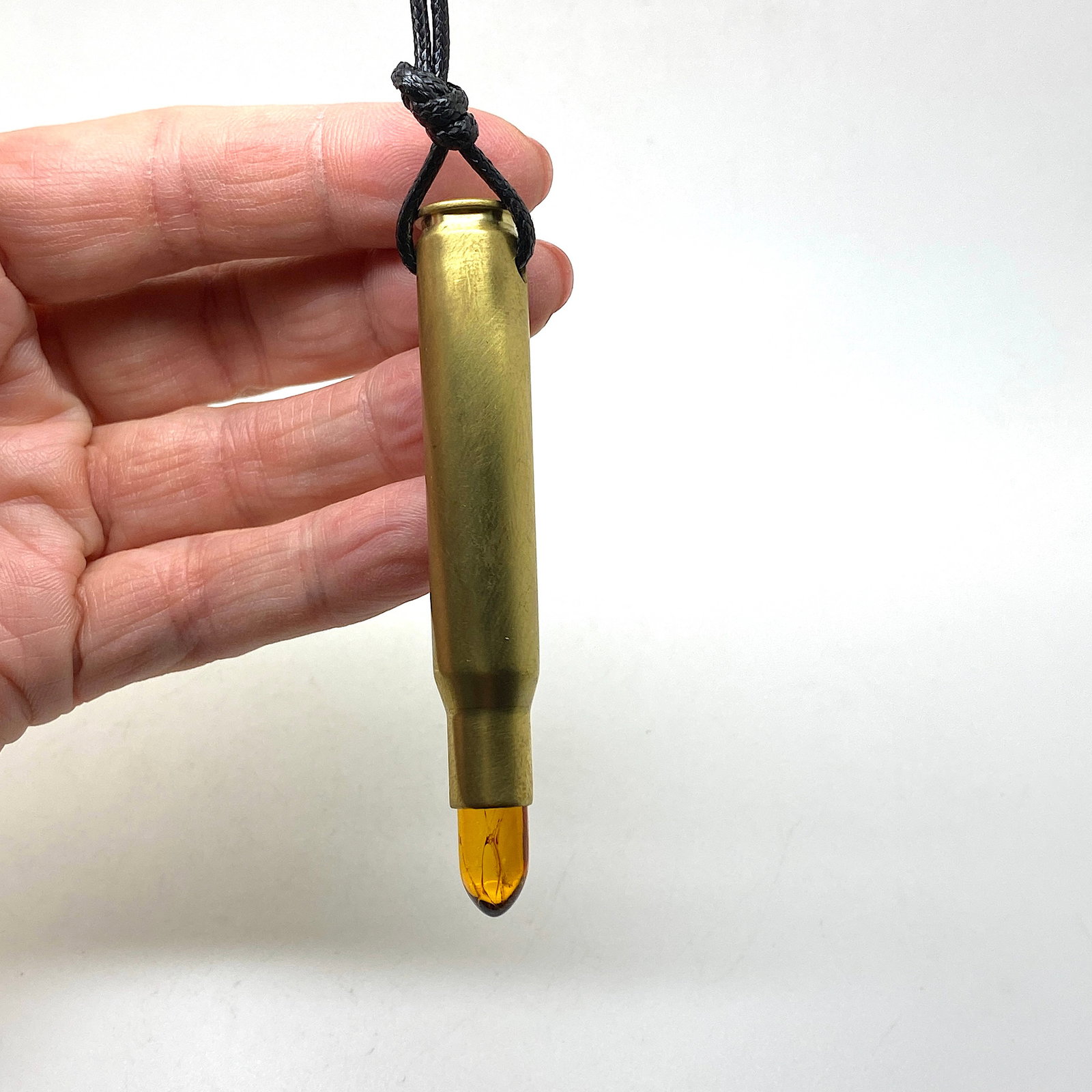 Remarkable Unique Vintage Amber Pendant with chain, shaped like a Bullet - 6