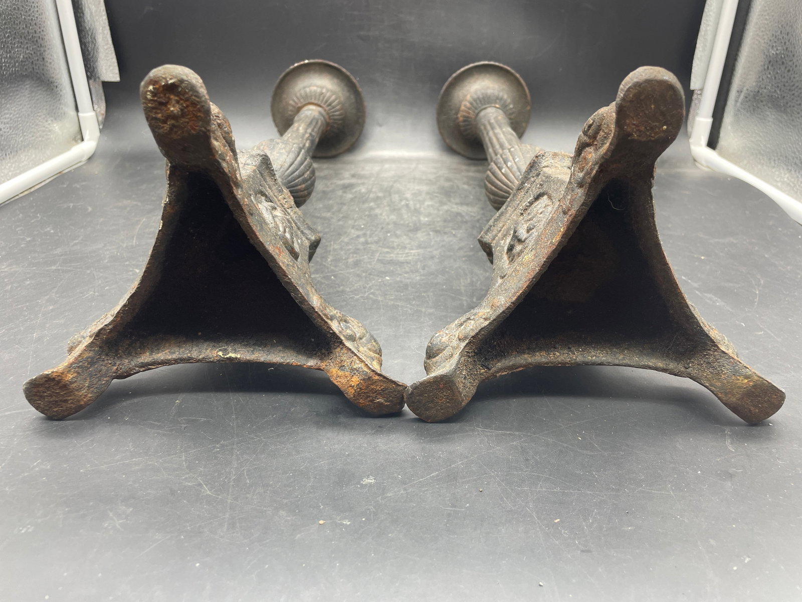 Early Large Cast Iron Candlesticks 16.75" tall - 5