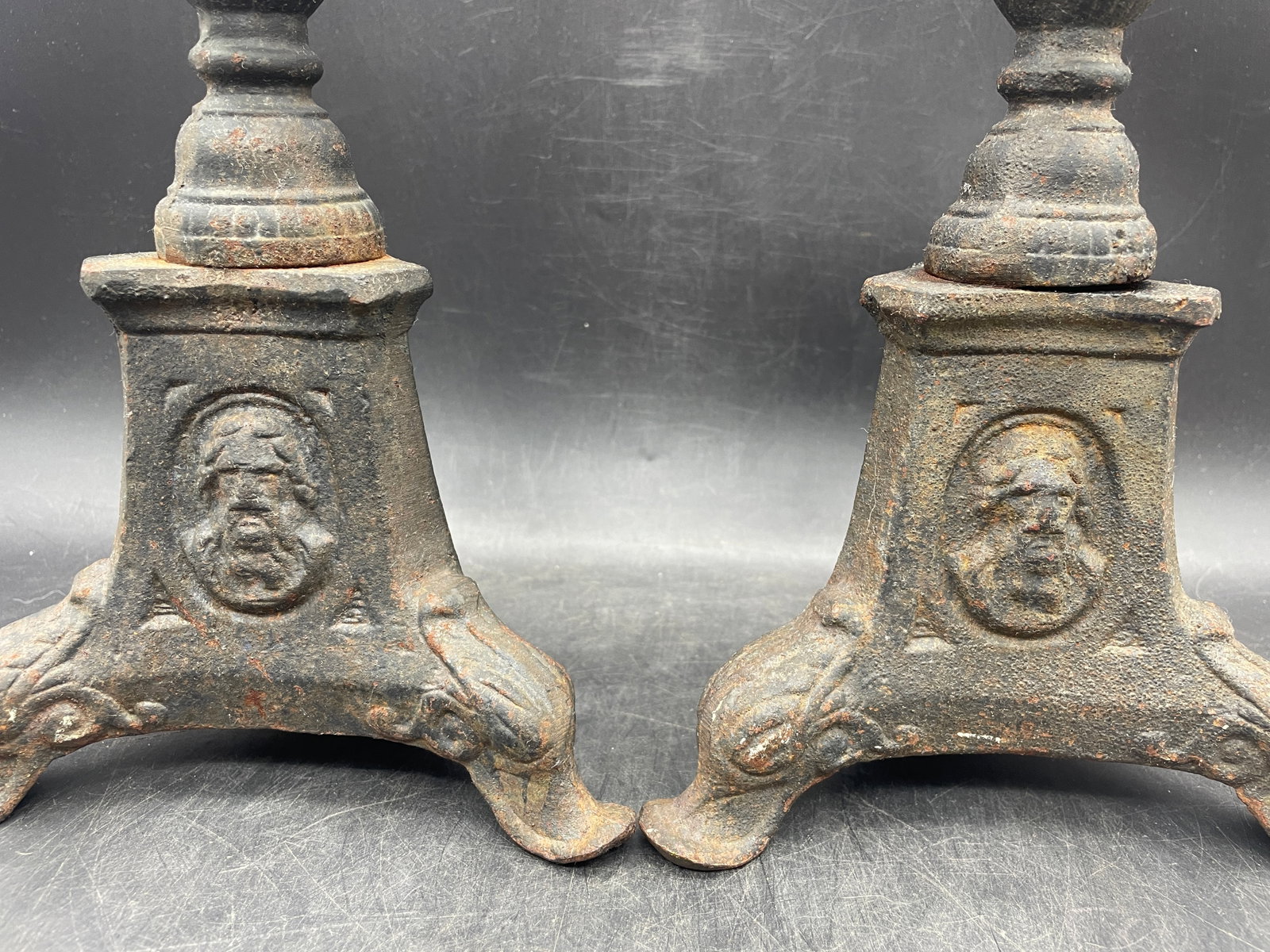 Early Large Cast Iron Candlesticks 16.75" tall - 7