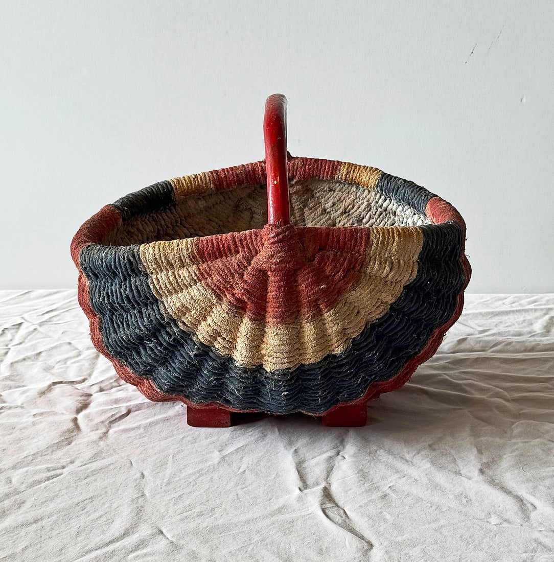 Patriotic Red, White & Blue String Basket Wood Handle - 4