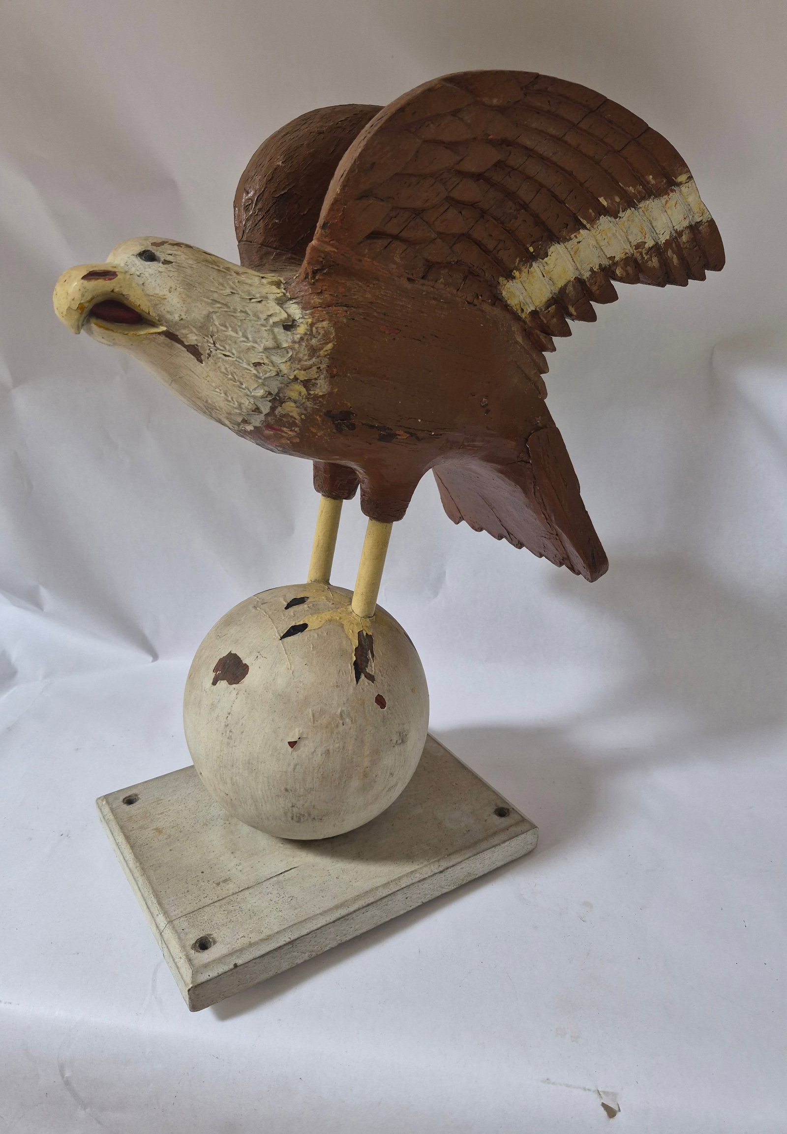 Carved and painted antique eagle on ba - 2