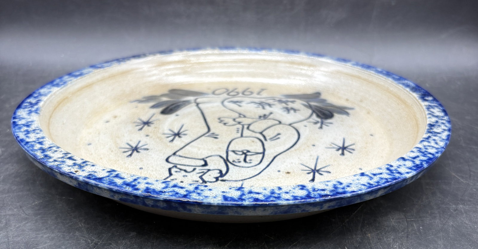 1990 Eldreth Stoneware Pottery Christmas Pie Plate - 7