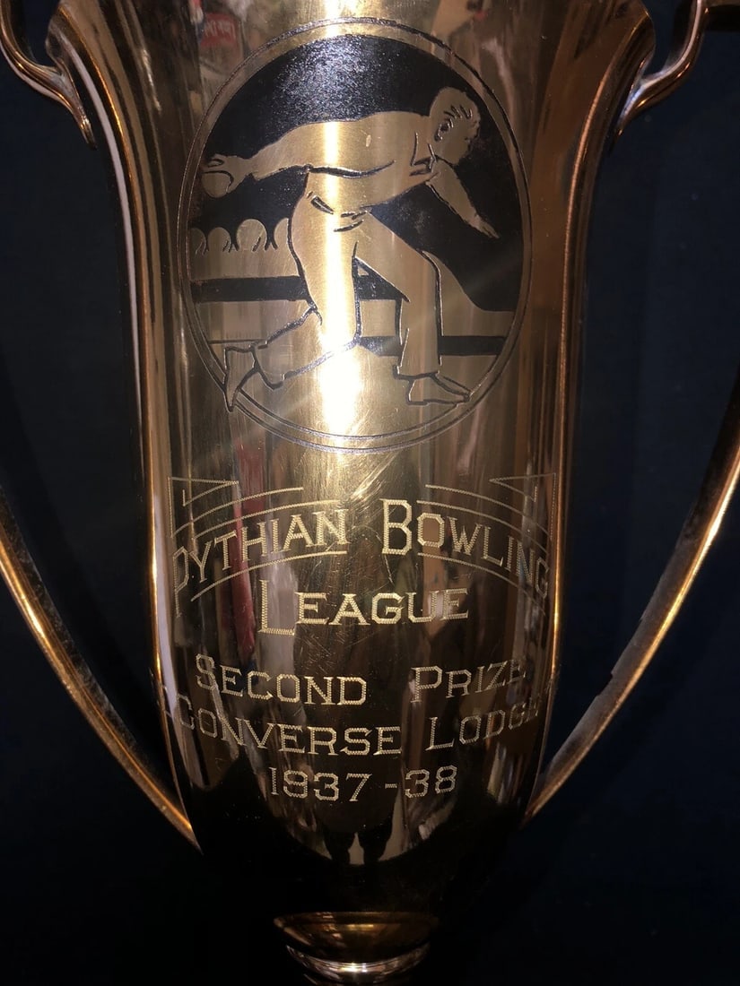 1937 17” KOP e f converse lodge 75 Pythian Bowling Loving Cup Trophy Malden Ma - 3