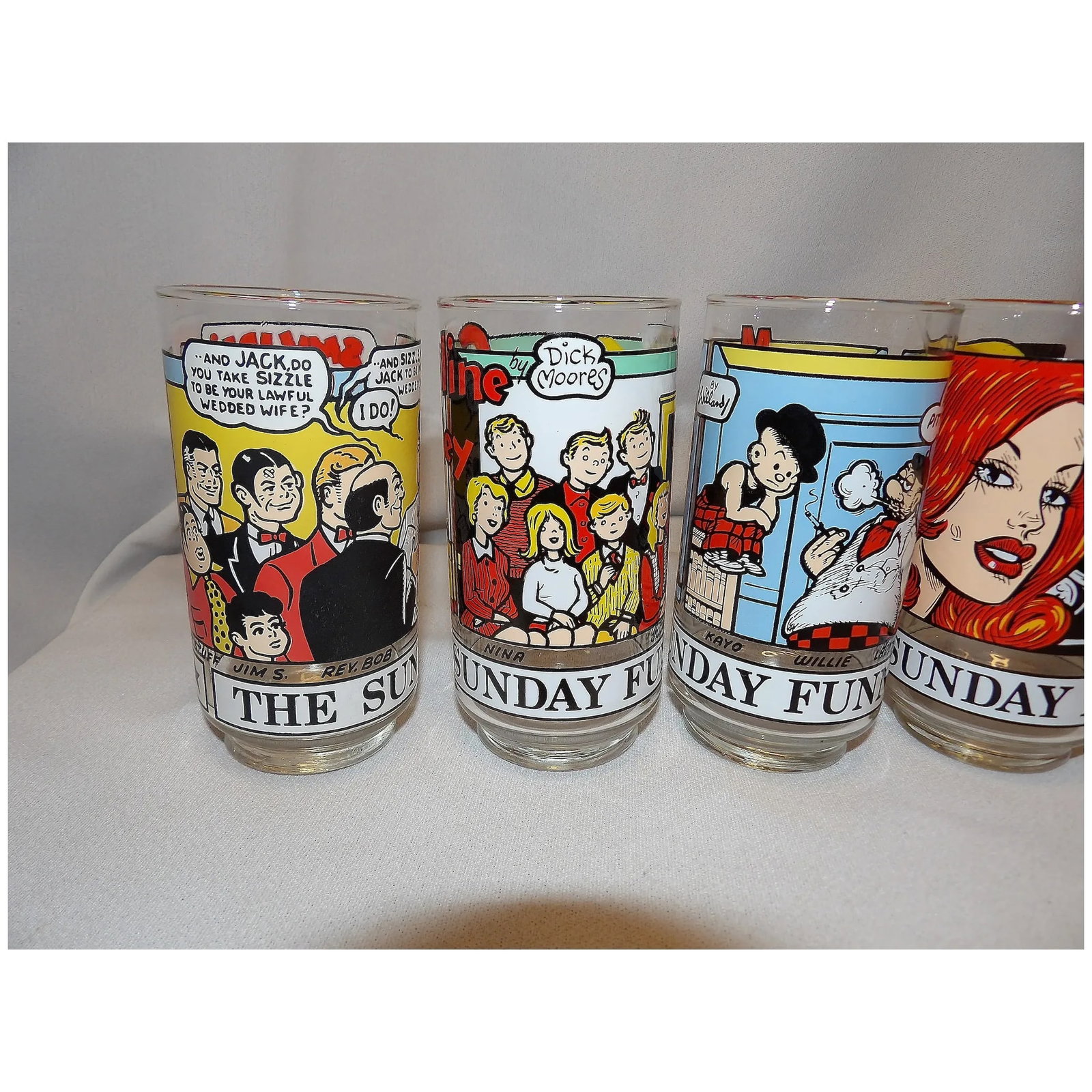 Vintage Newspaper Sunday Funnies Drinking Glasses by Libbey - 6
