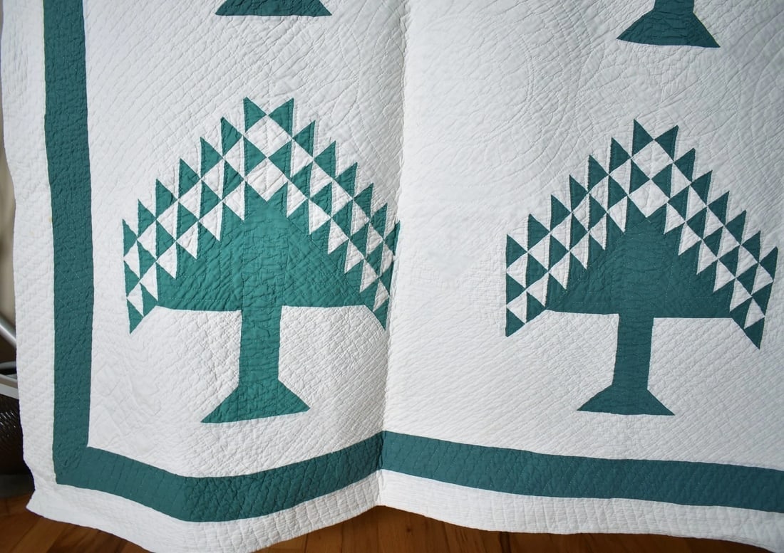 30's Green & White Tree of Life Quilt - 6