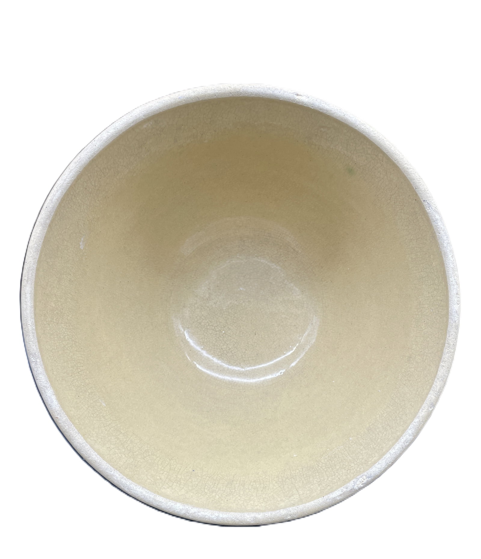 Antique Stoneware Yellowware Blue & White Bands Mixing Bowl Banded Yellow Ware - 4