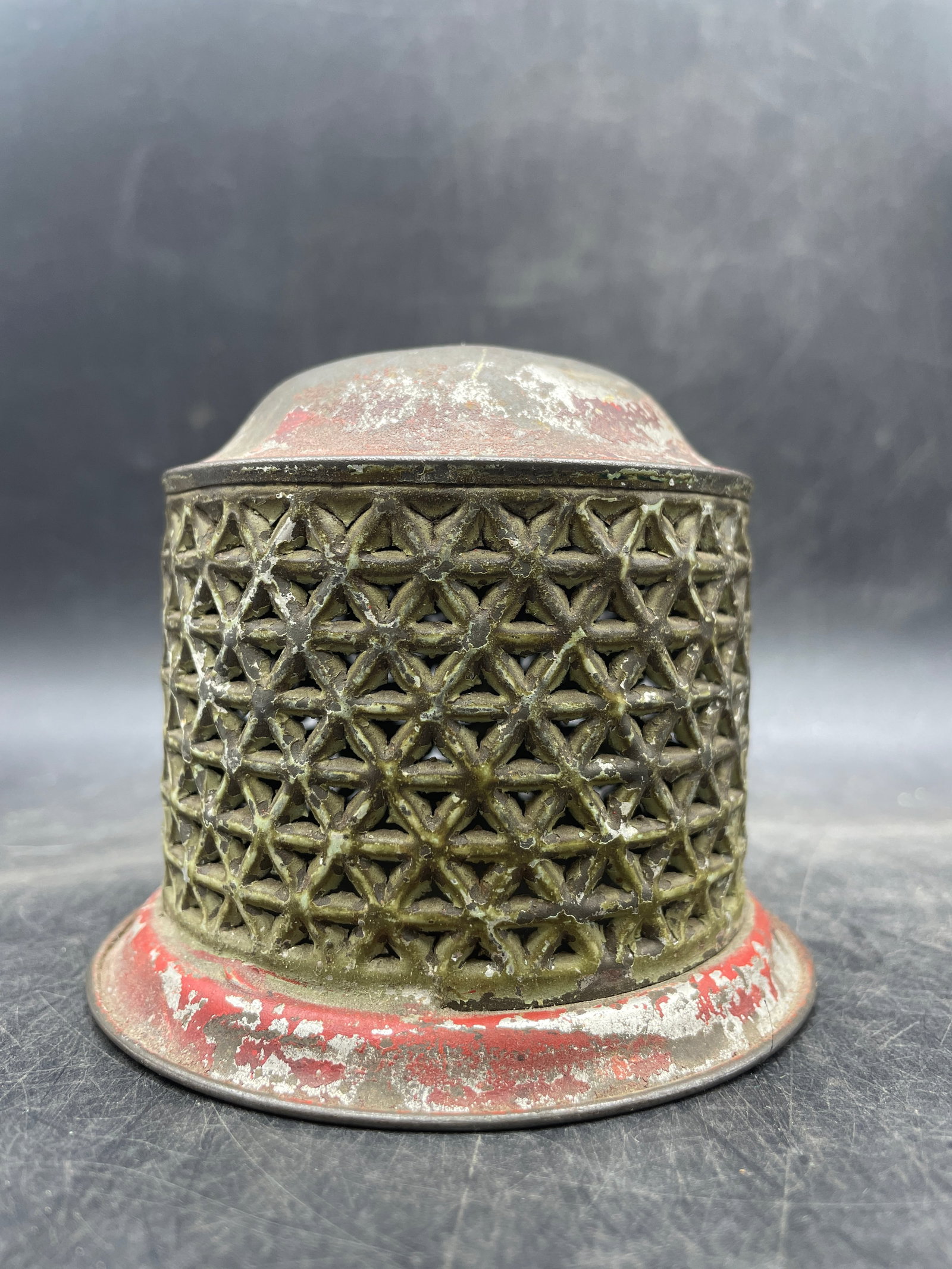 Antique Pierced Tin Still Coin Bank Original Old Paint Red - 3