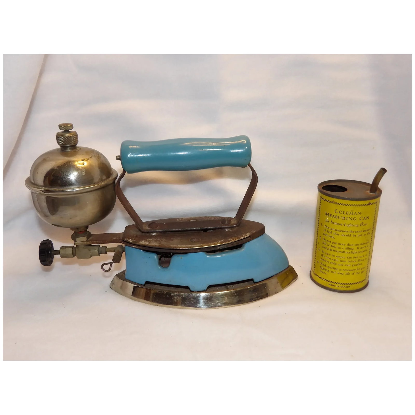 Vintage Blue Gas-Powered Iron with Gas Container - 2