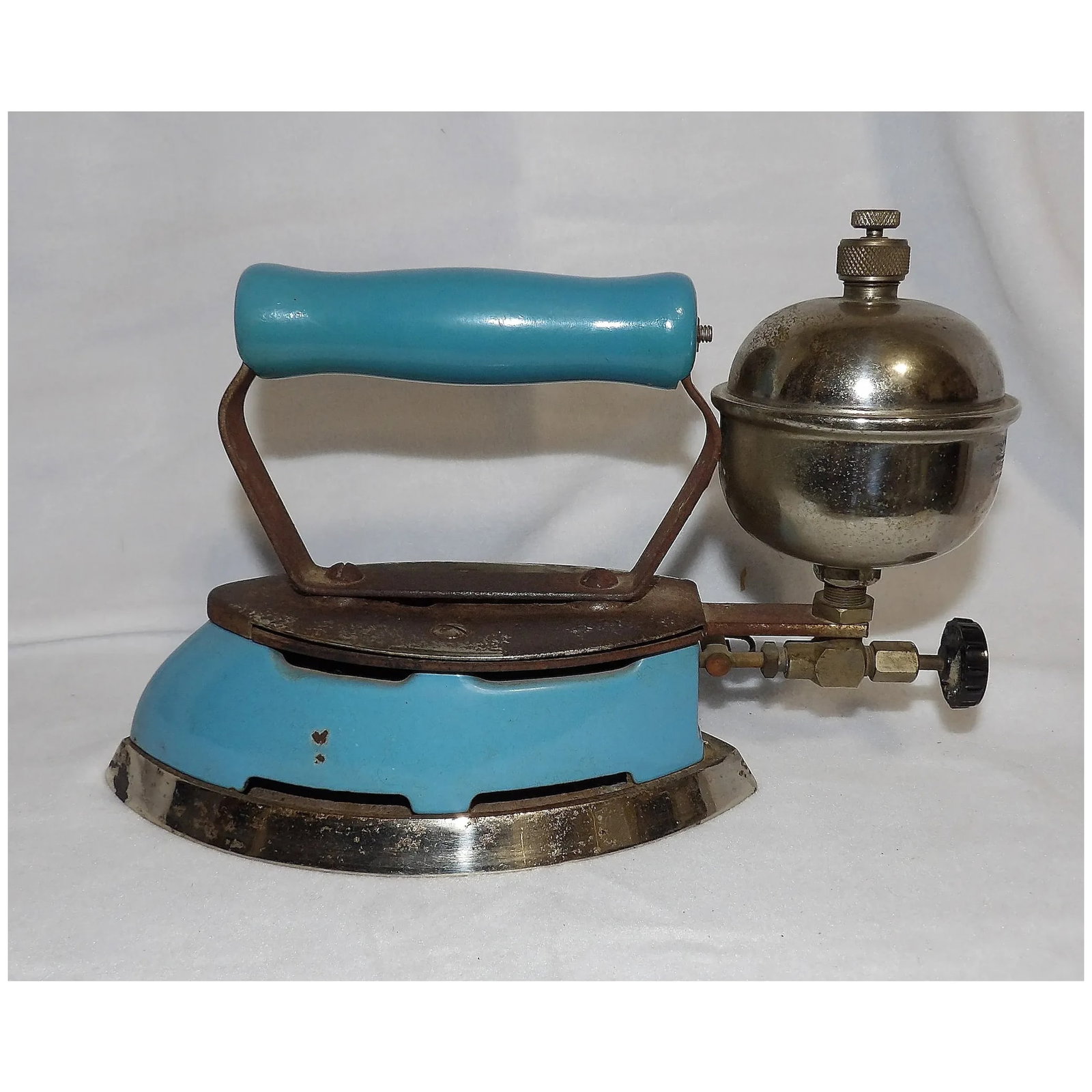 Vintage Blue Gas-Powered Iron with Gas Container - 4