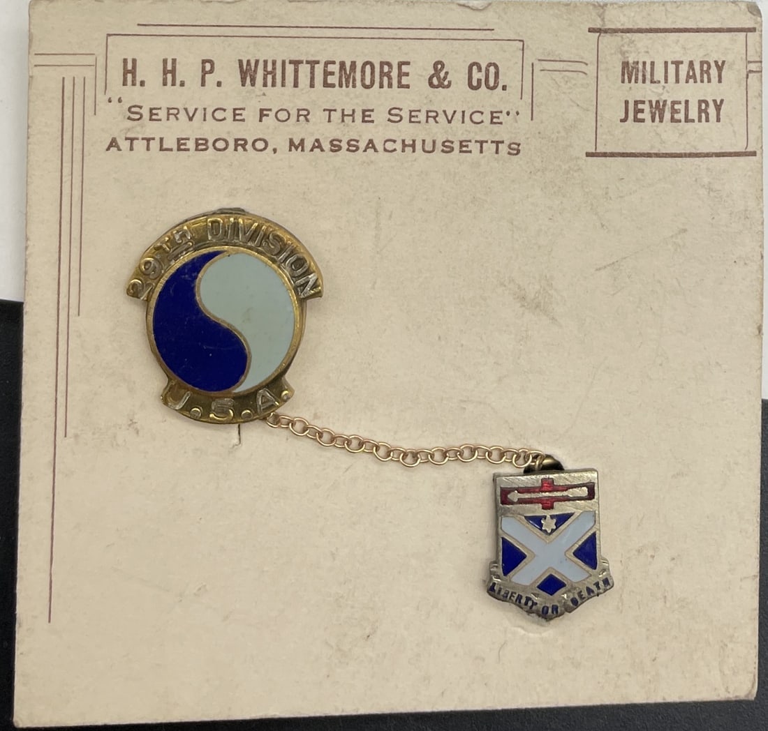 WWII Era 29th Division 176th Inf Sterling Sweetheart Double Pin On Orig Card - 4
