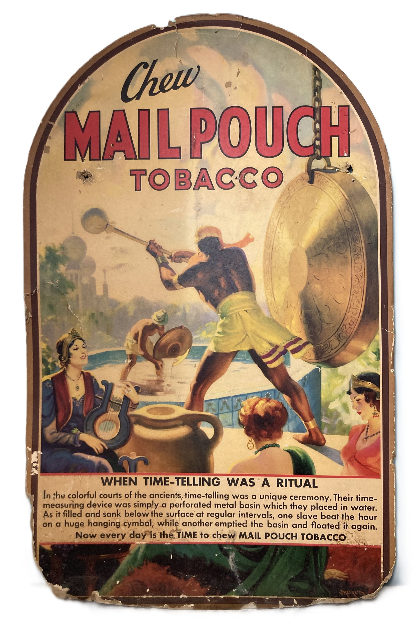 Rare Mail Pouch Tobacco Cardboard Advertising Original Vintage Tobbaciana: Date/Period: approx 1920-30's Dimension: approx 33.75 x 21 Material: cardboard Additional Information: Very hard to find design. When time telling was a ritual. Shipping: Domestic: Flat-rate of 35 to