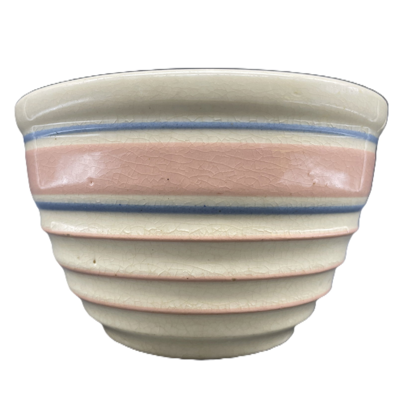 McCoy Pottery USA Ovenware Pink Blue Bands Beehive Mixing Bowl 5.5" - 7
