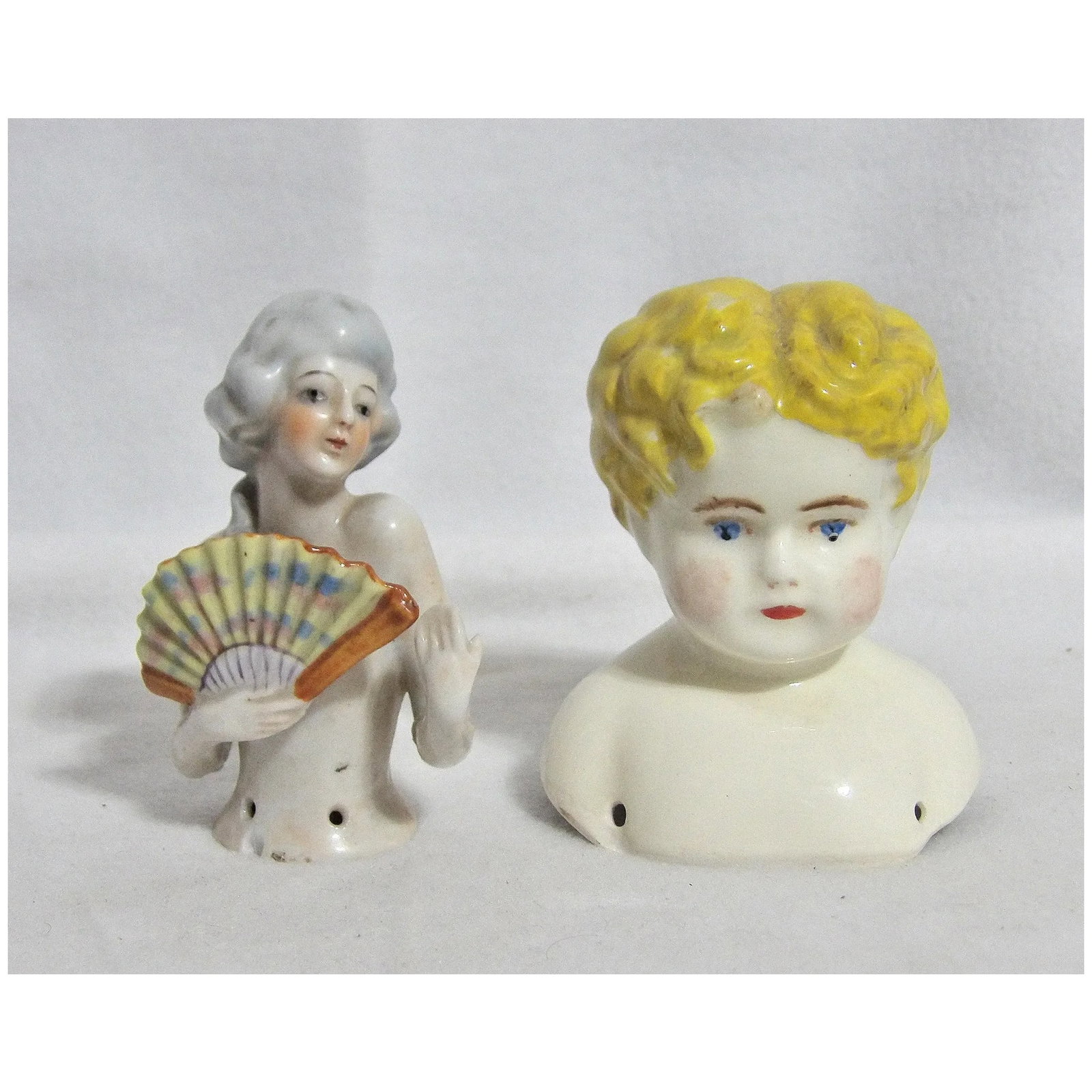Vintage Porcelain Half Doll and Doll Head - 2