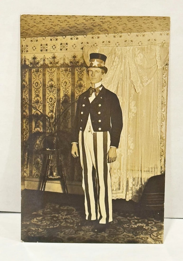 Historical Uncle Sam RPPC Patriotic Real Photo Postcard July 4th Circa 1900 - 2