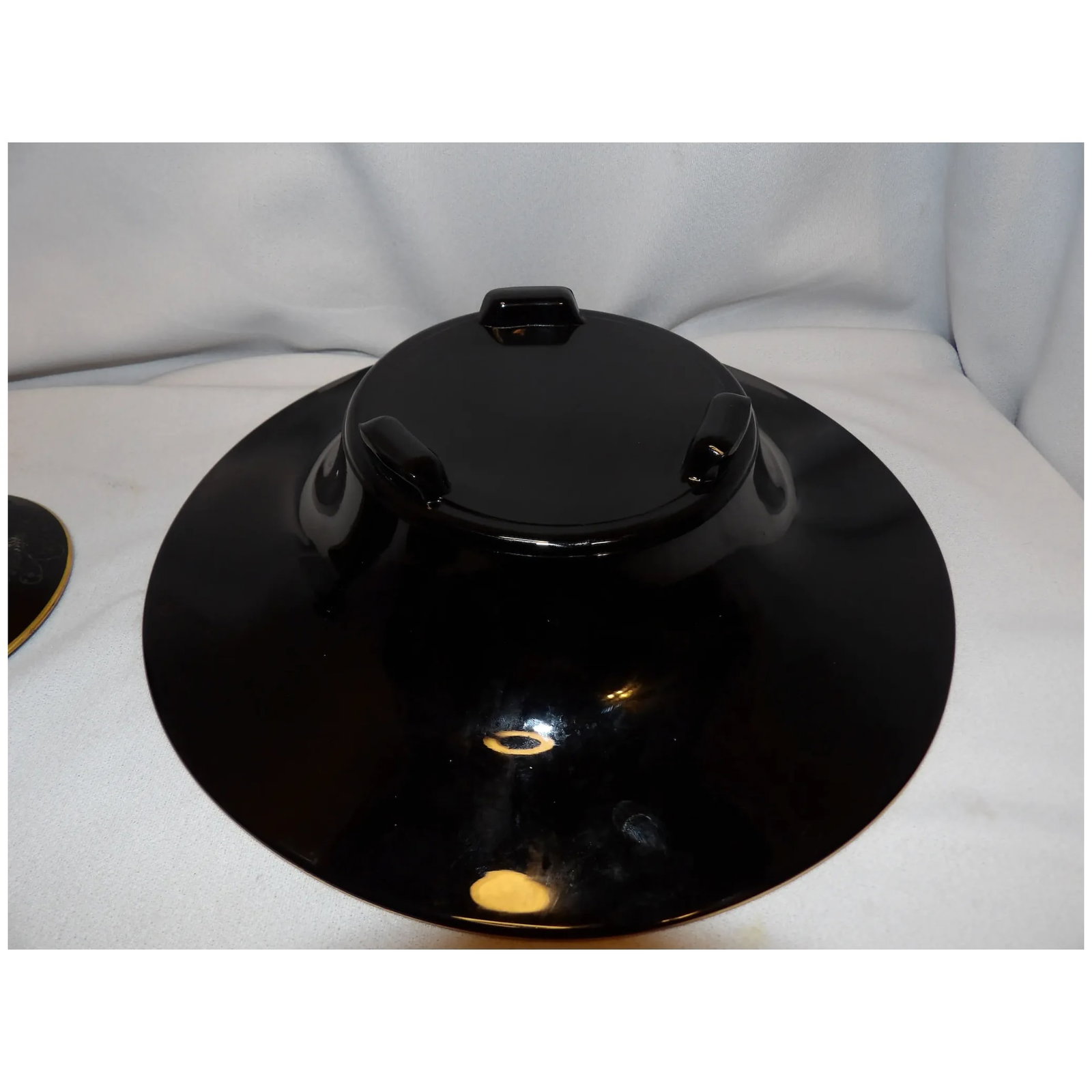 Vintage Fostoria Ebony Black Glass Fern Etched Footed Console Bowl - 13