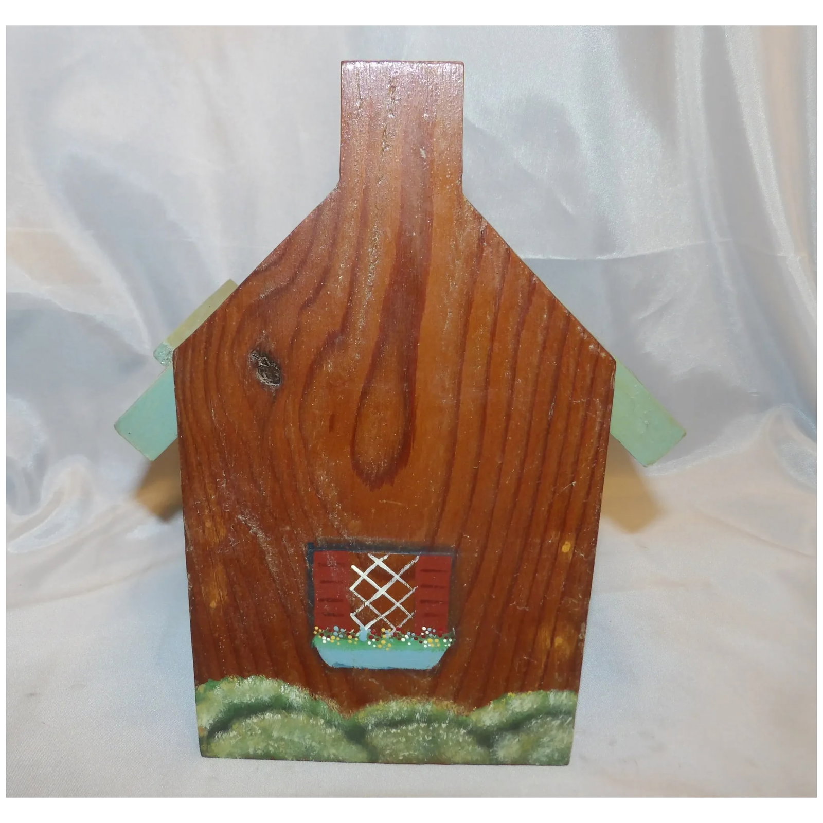 Vintage Folk Art Wood House Recipe Storage Box - 4