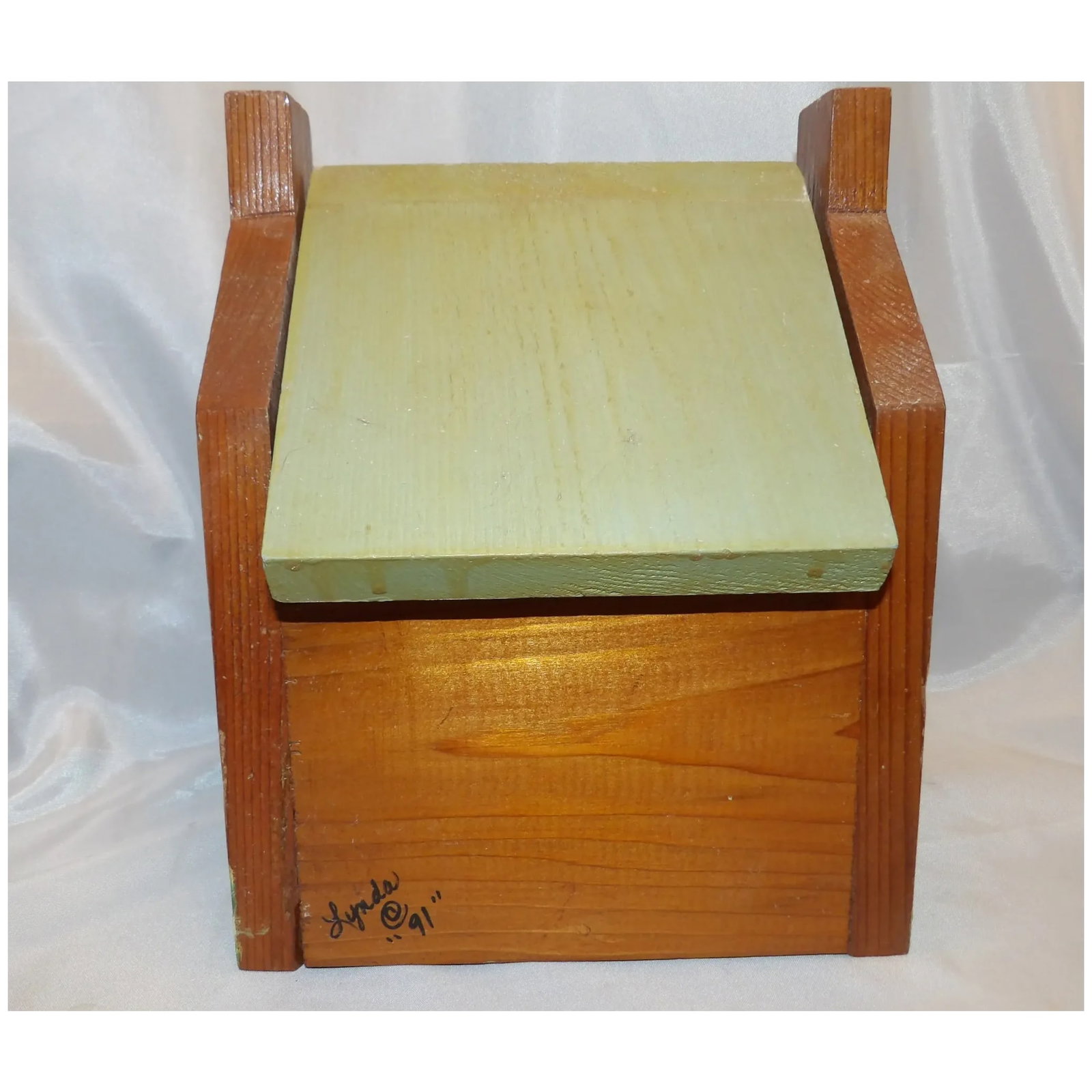 Vintage Folk Art Wood House Recipe Storage Box - 5