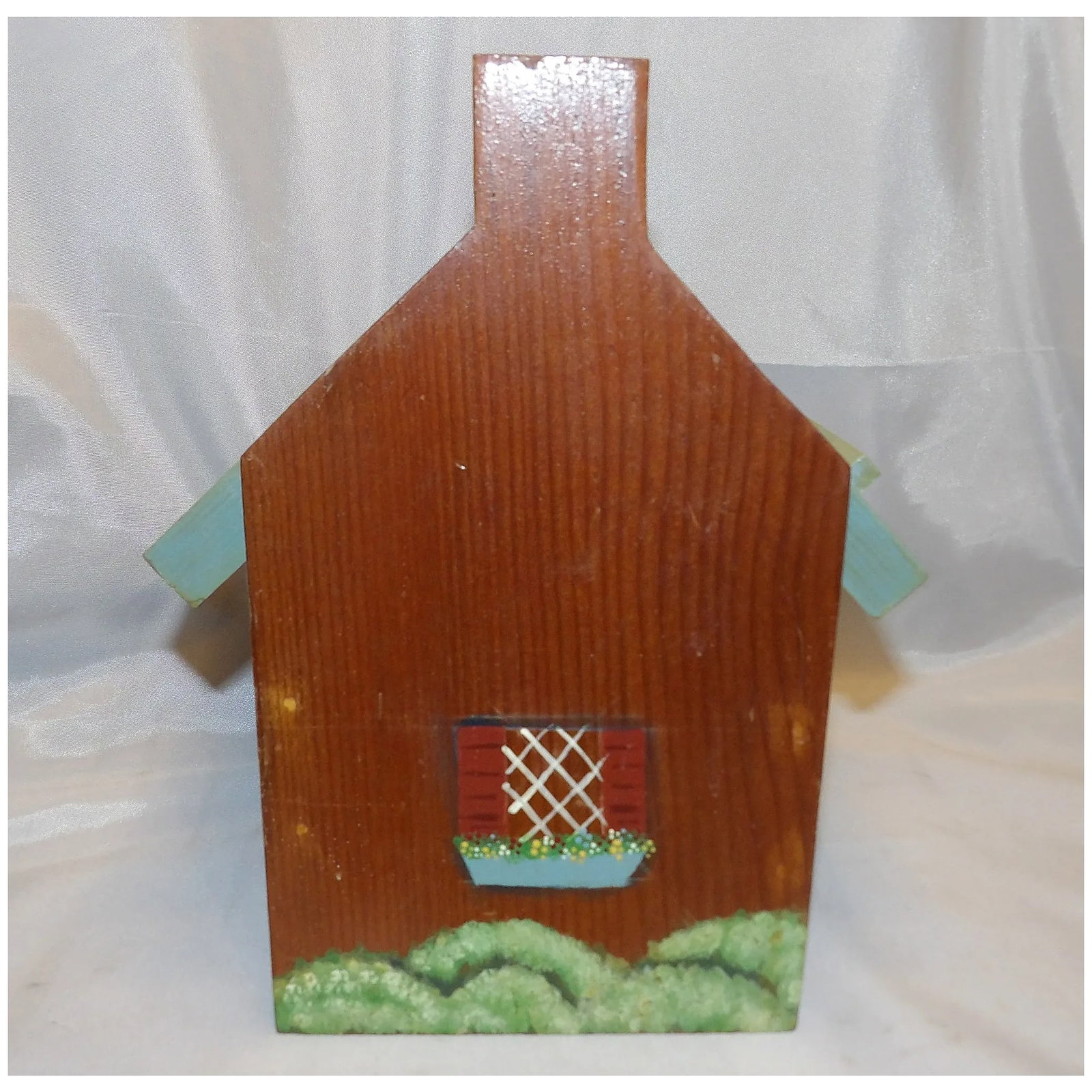 Vintage Folk Art Wood House Recipe Storage Box - 6