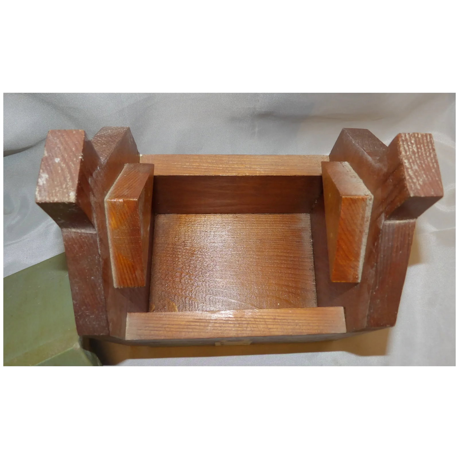 Vintage Folk Art Wood House Recipe Storage Box - 7