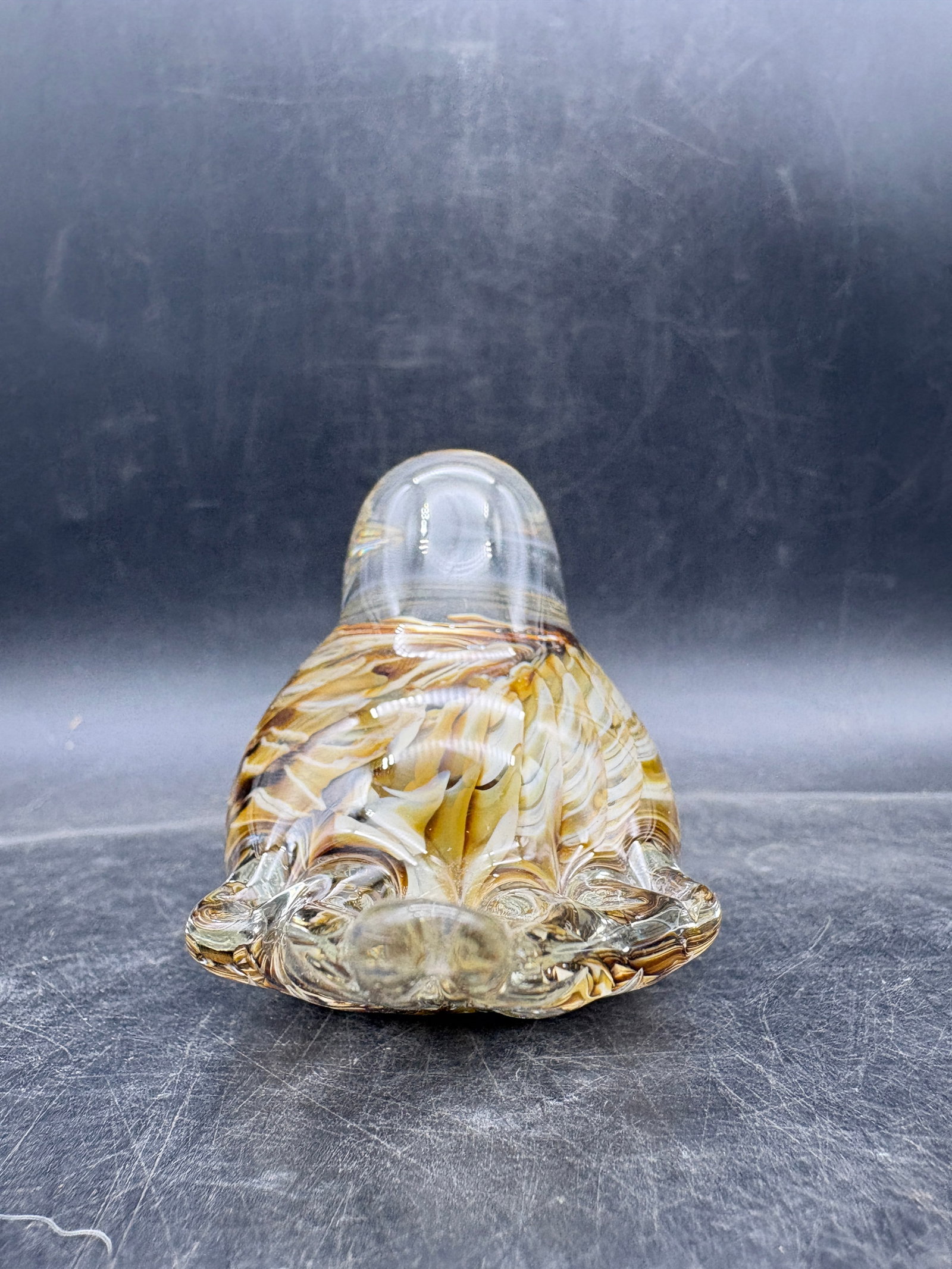 Joe St Clair Signed 2001 Art Glass Bird Figurine Amber Brown Paperweight - 2