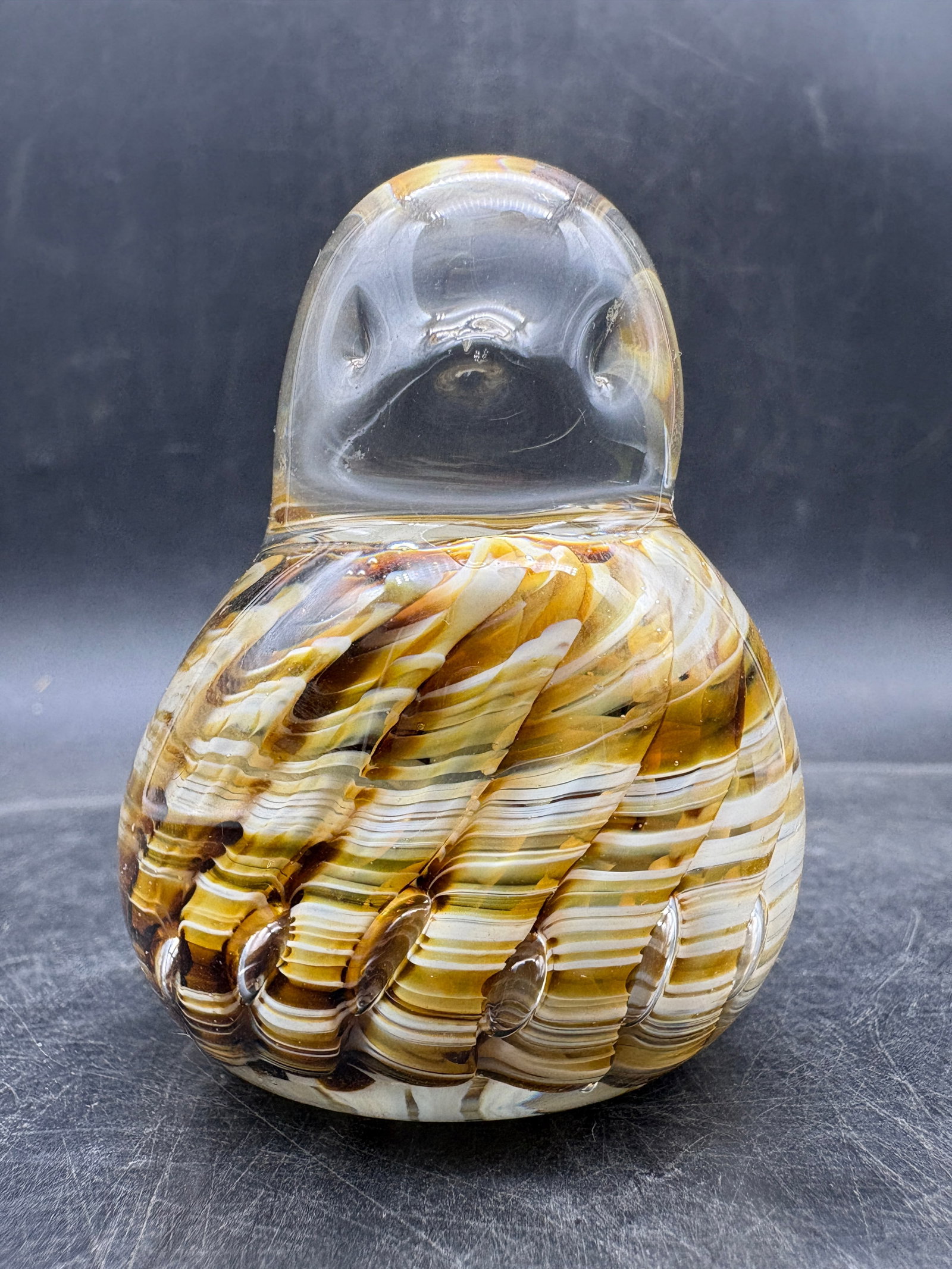 Joe St Clair Signed 2001 Art Glass Bird Figurine Amber Brown Paperweight - 3
