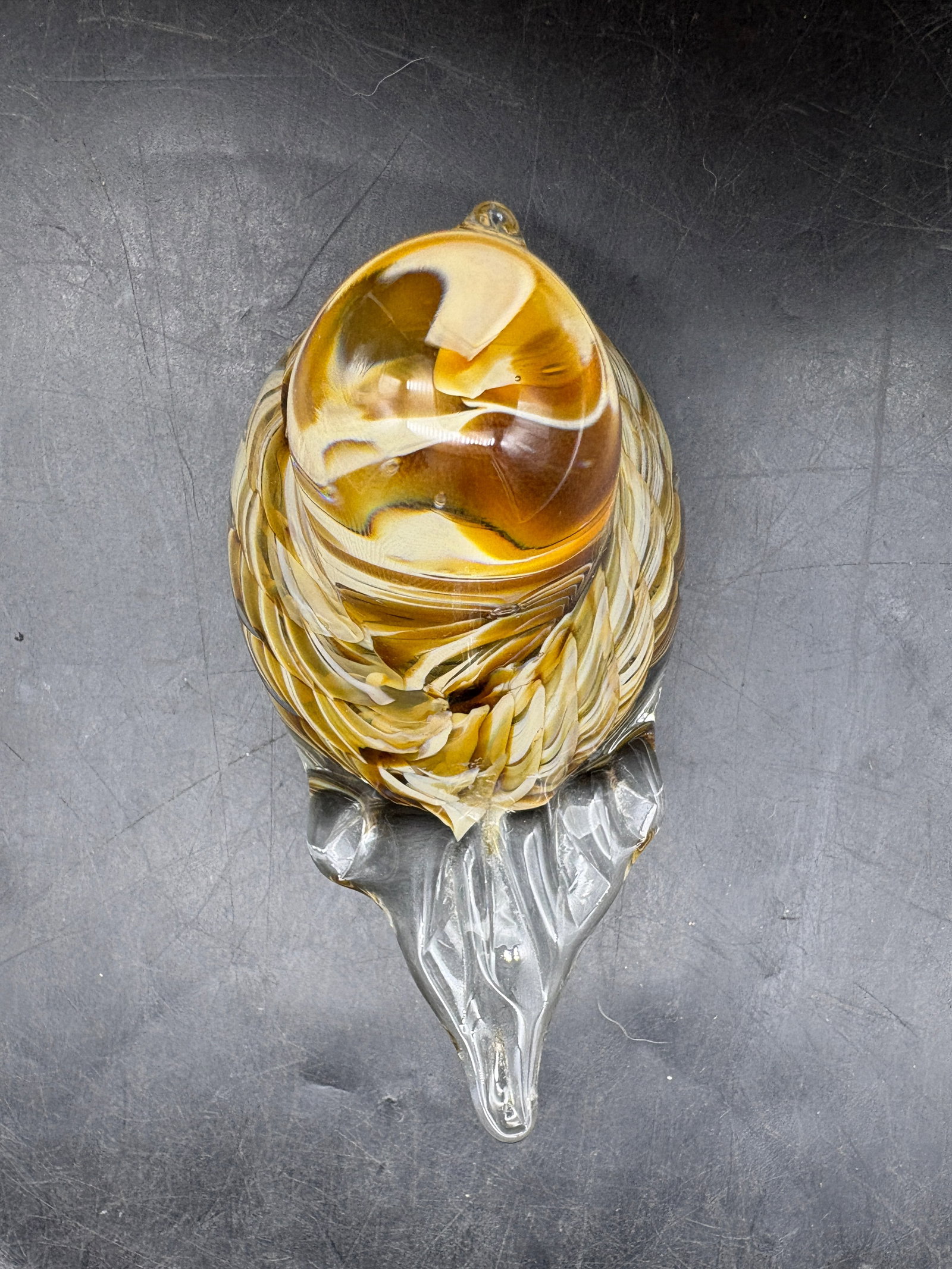 Joe St Clair Signed 2001 Art Glass Bird Figurine Amber Brown Paperweight - 4