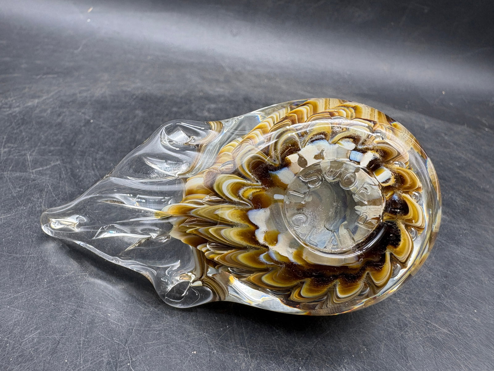 Joe St Clair Signed 2001 Art Glass Bird Figurine Amber Brown Paperweight - 5