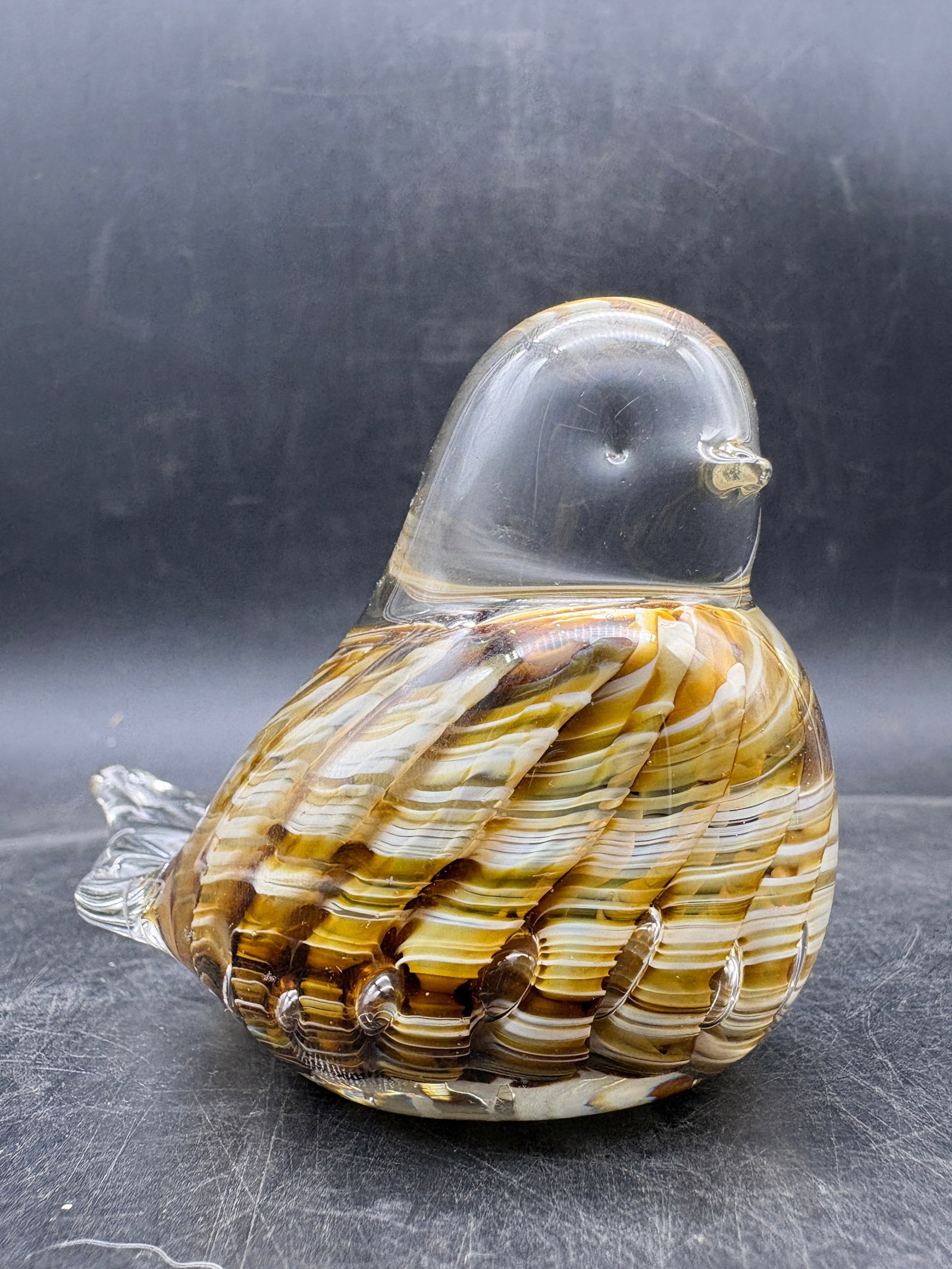 Joe St Clair Signed 2001 Art Glass Bird Figurine Amber Brown Paperweight - 7