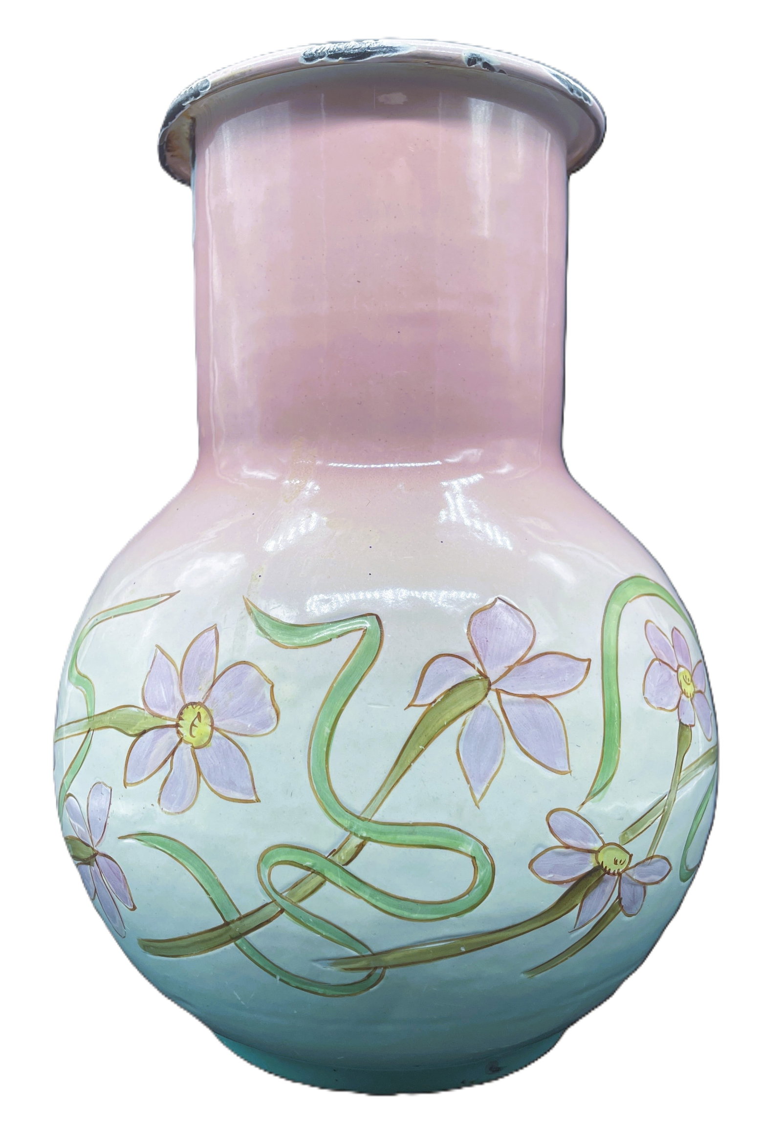 ANTIQUE French Country ENAMEL PITCHER 11" BOUDOIR - 3