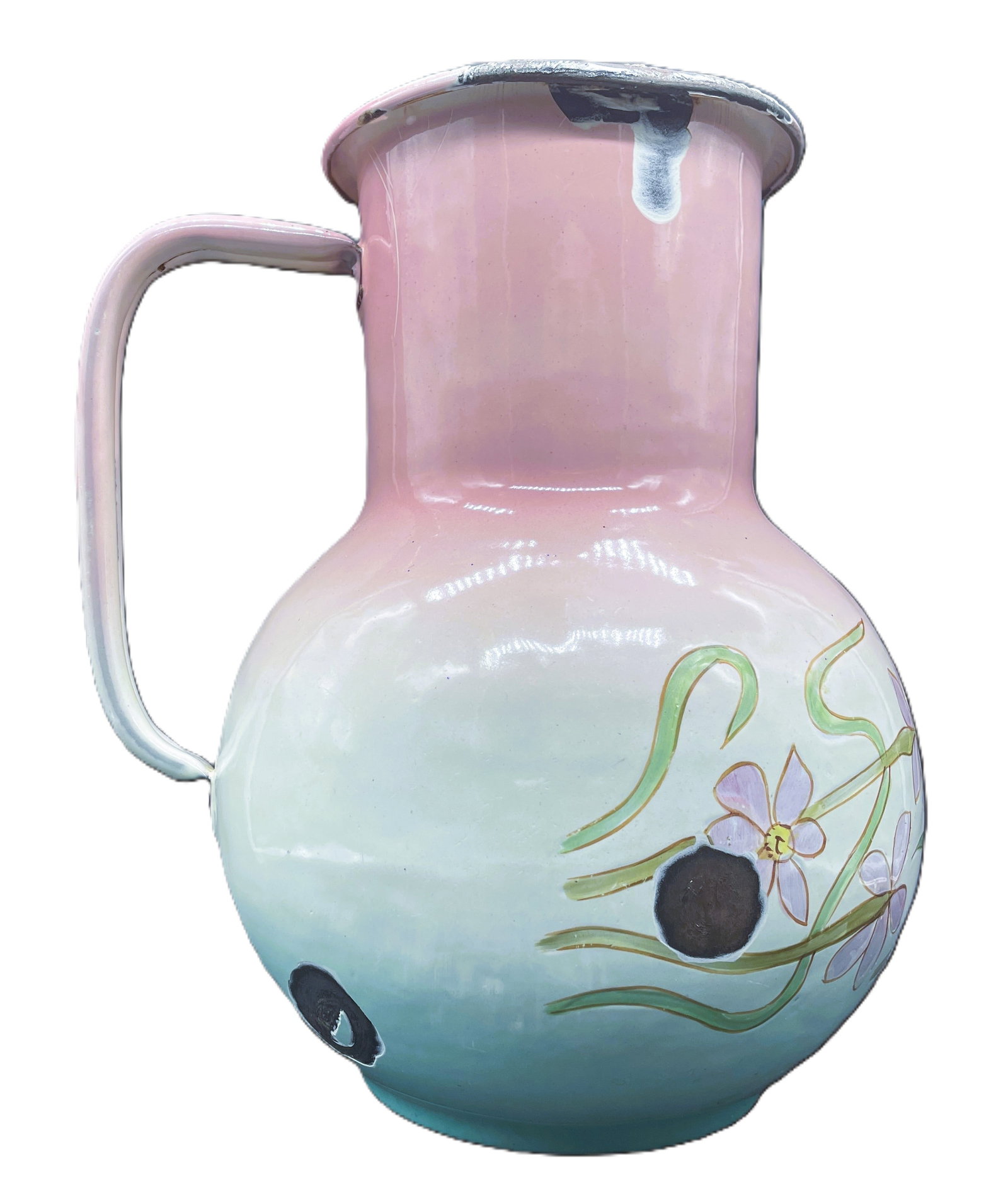 ANTIQUE French Country ENAMEL PITCHER 11" BOUDOIR - 4