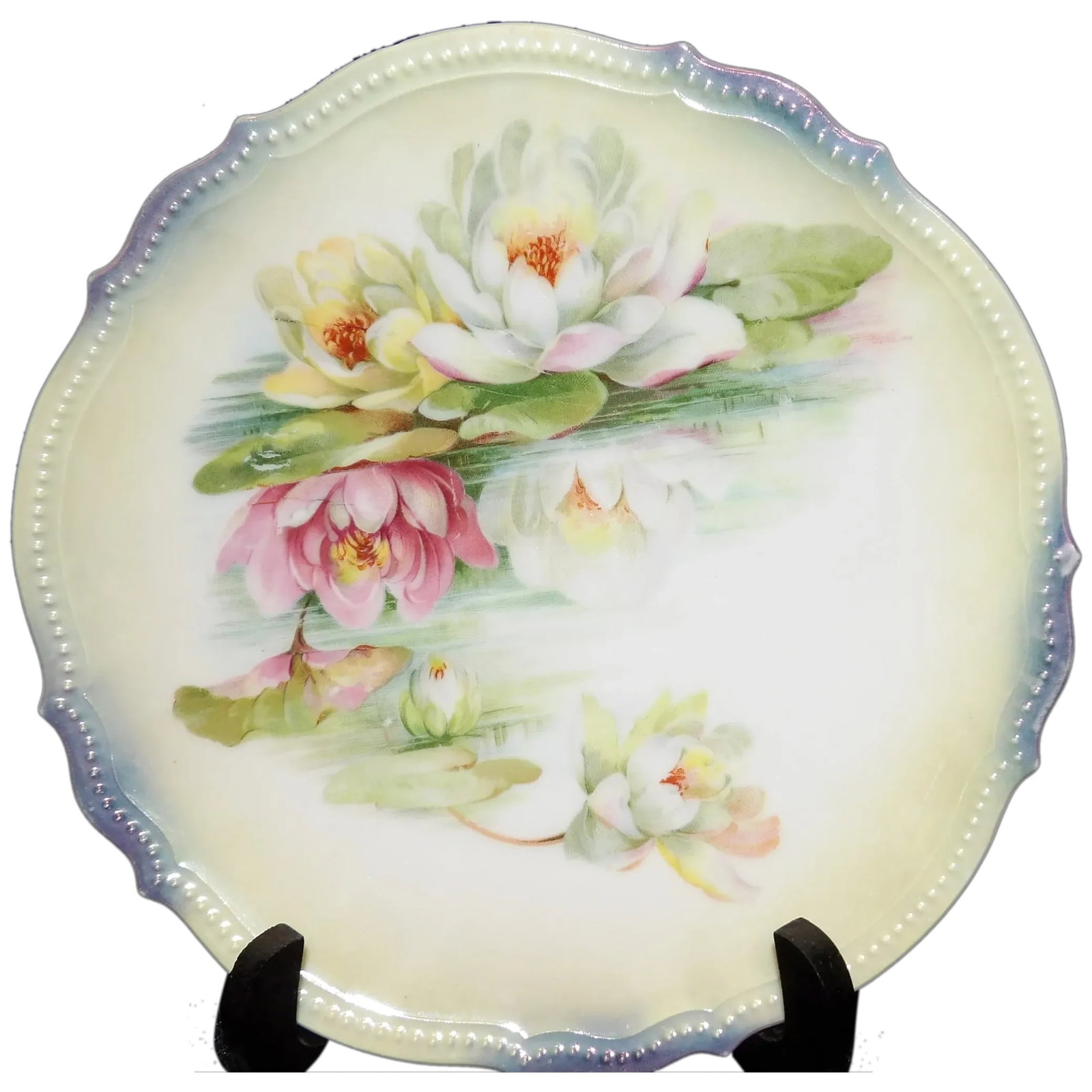 Antique 1914 - 1918 Koenigszelt PK Silesia marked plate: This 1914 - 1918 Koenigszelt PK Silesia marked plate is in near MINT condition. Beautiful hand painted water lilies with no utensil marks on surface. NO chips, cracks or crazing and no loss of color. 