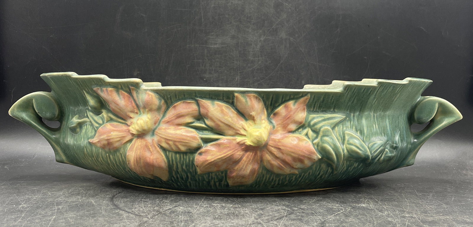 ROSEVILLE USA POTTERY CLEMATIS CONSOLE BOWL Green 461-14" - 2