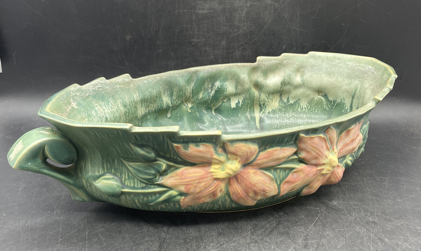 ROSEVILLE USA POTTERY CLEMATIS CONSOLE BOWL Green 461-14" - 3