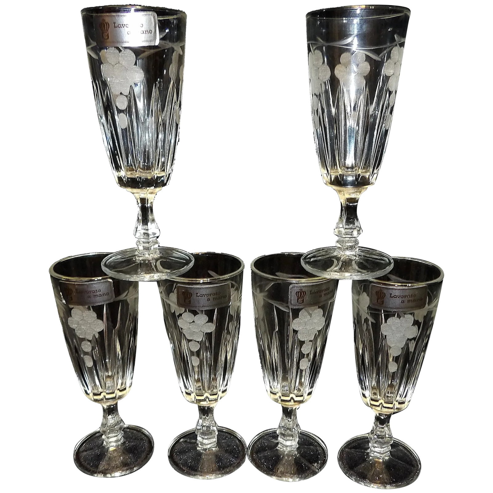 Vintage J Preziosi Lavorato a Mano Italian Stemware- Intaglio Cordials (1 of 5)
