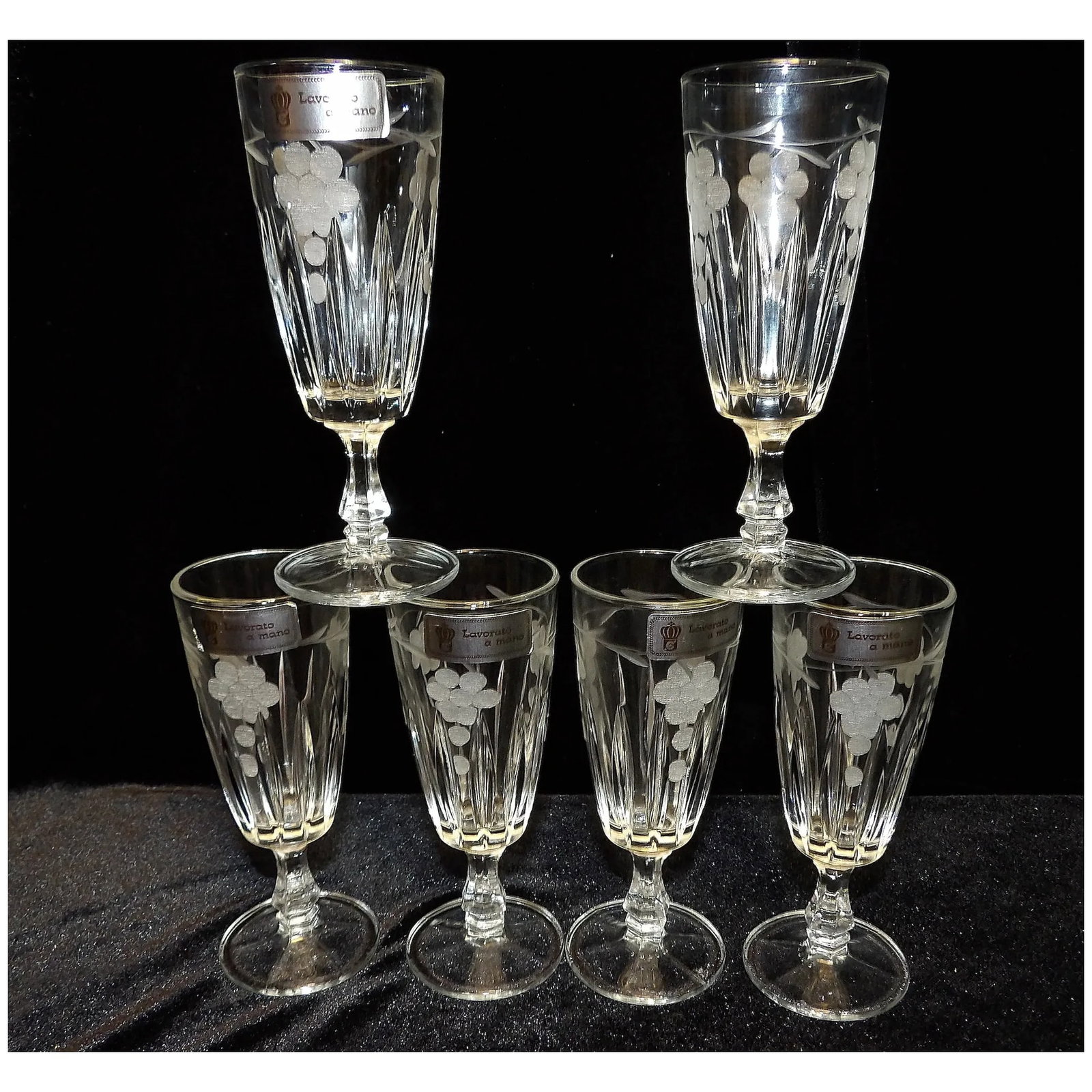 Vintage J Preziosi Lavorato a Mano Italian Stemware- Intaglio Cordials - 2
