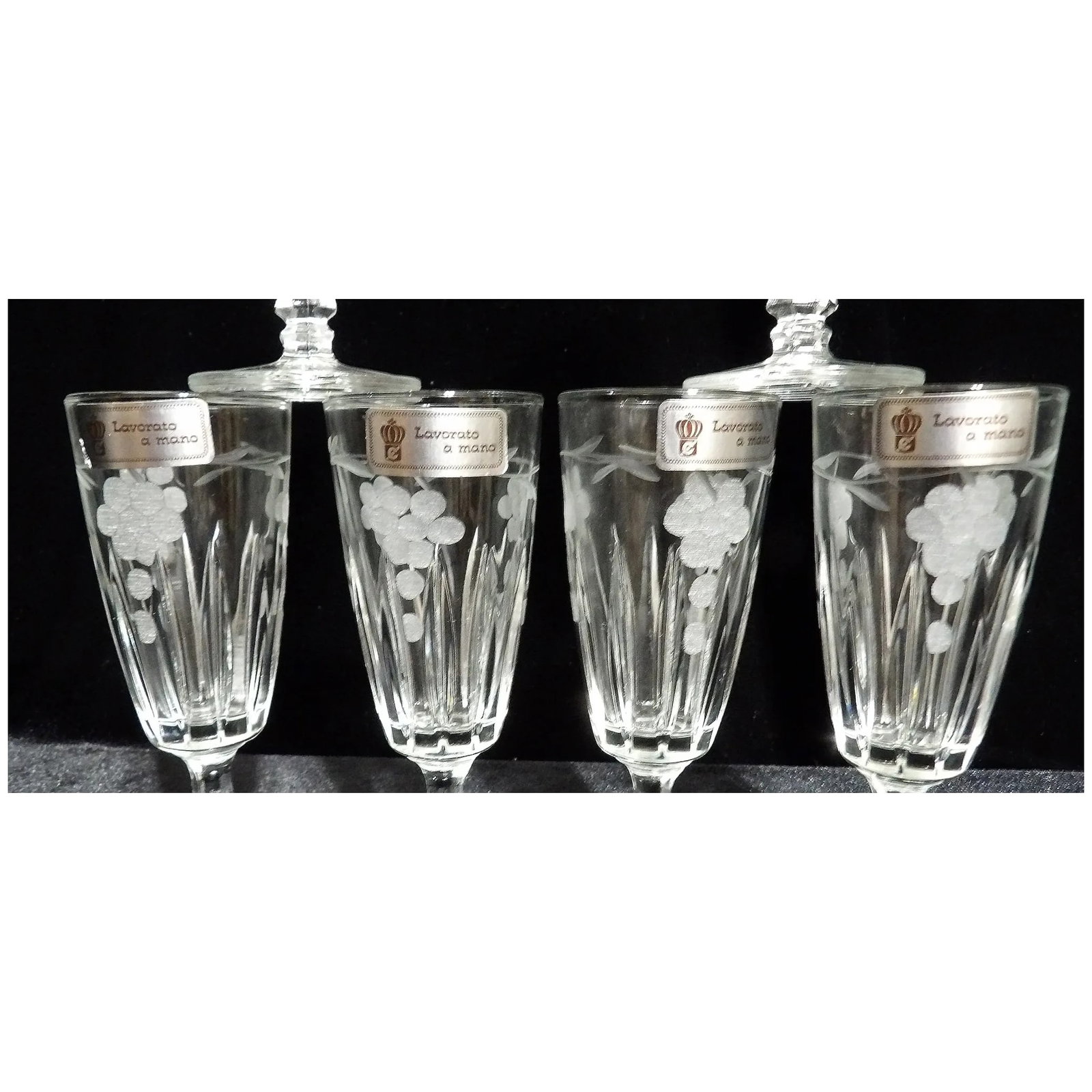 Vintage J Preziosi Lavorato a Mano Italian Stemware- Intaglio Cordials - 3
