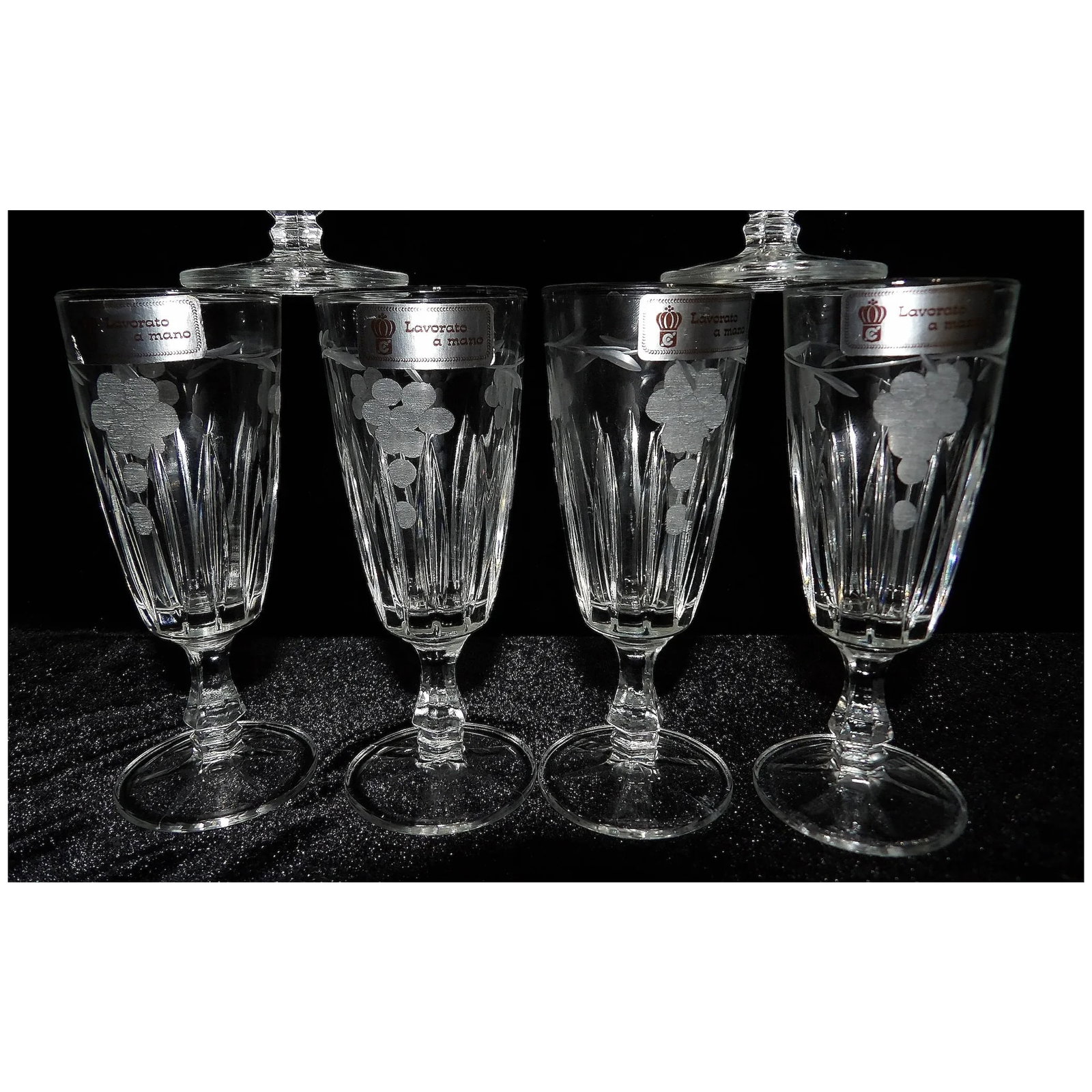 Vintage J Preziosi Lavorato a Mano Italian Stemware- Intaglio Cordials - 5