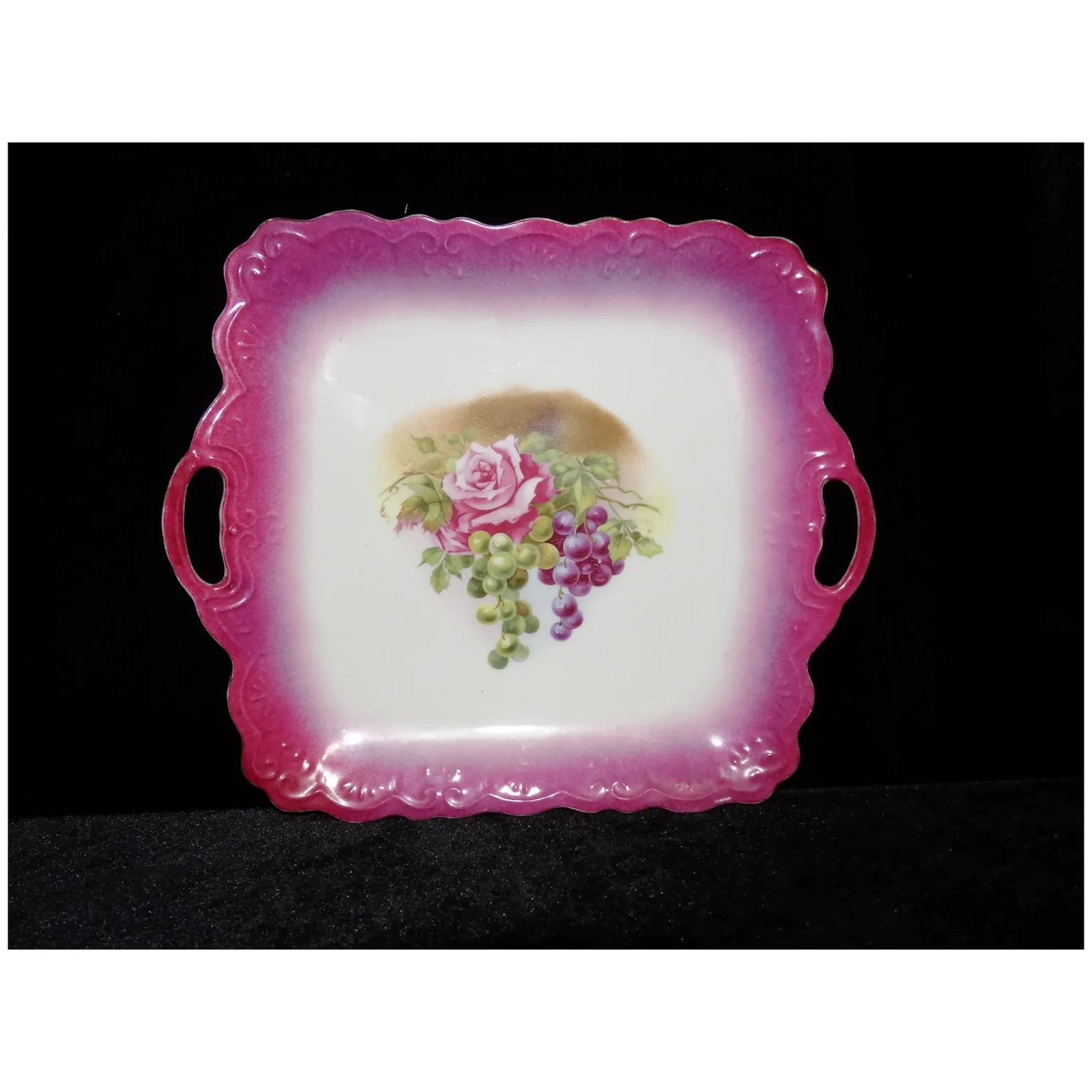 Antique PM Bavaria Square Handle Cake Plate with a Rose - 2