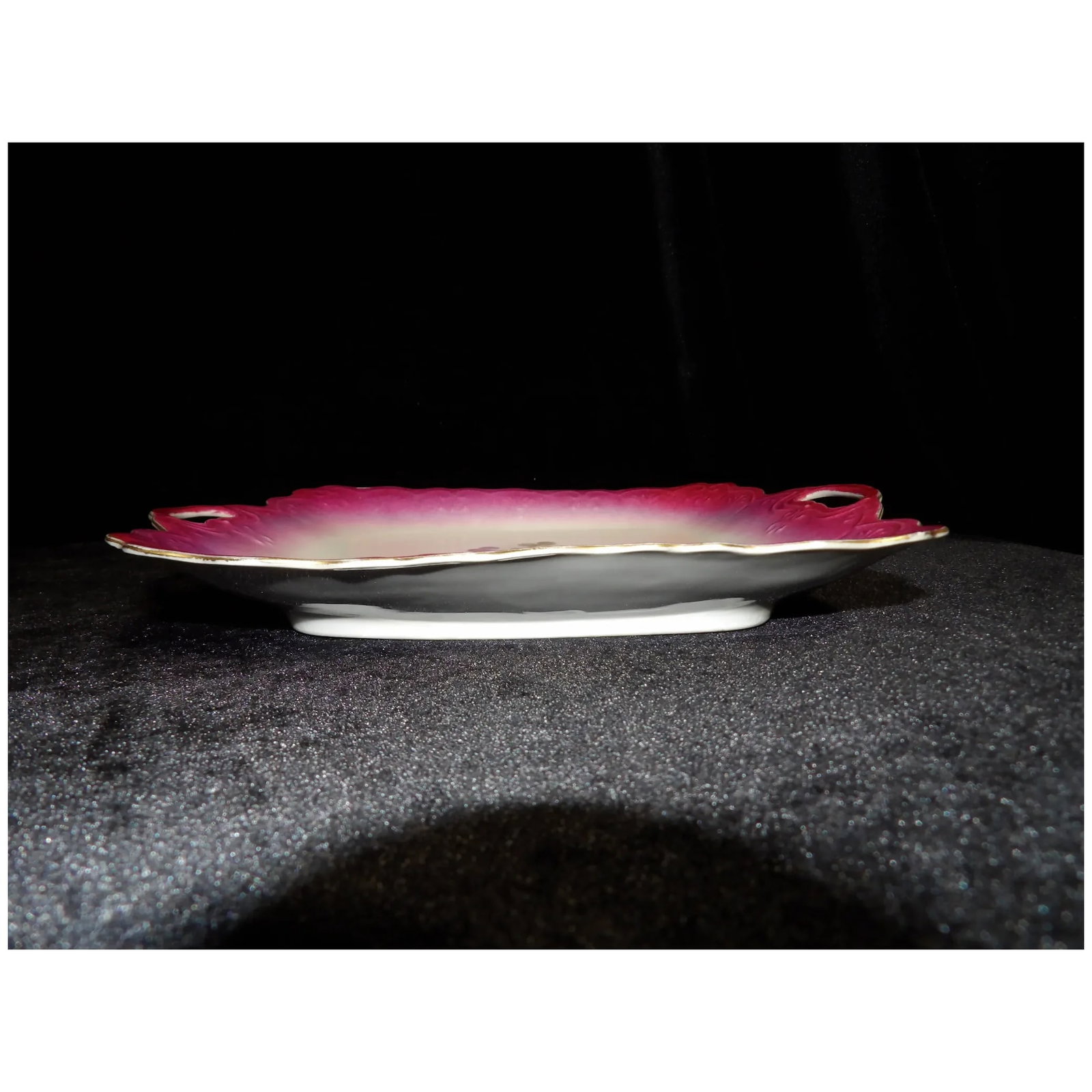 Antique PM Bavaria Square Handle Cake Plate with a Rose - 3