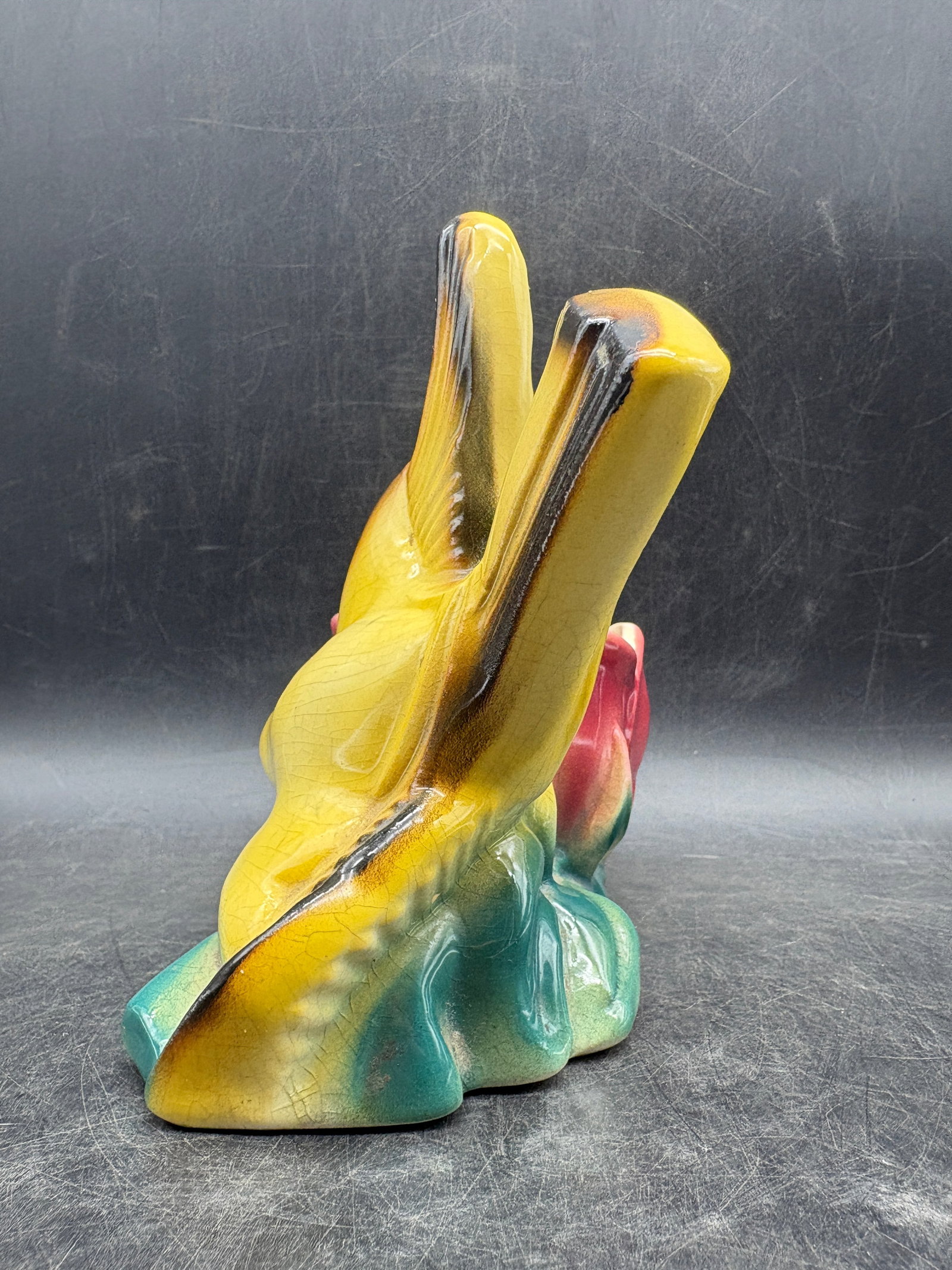 Vintage McCoy Bird Planter Yellow Green Red Tulip Mid Century Pottery USA - 4