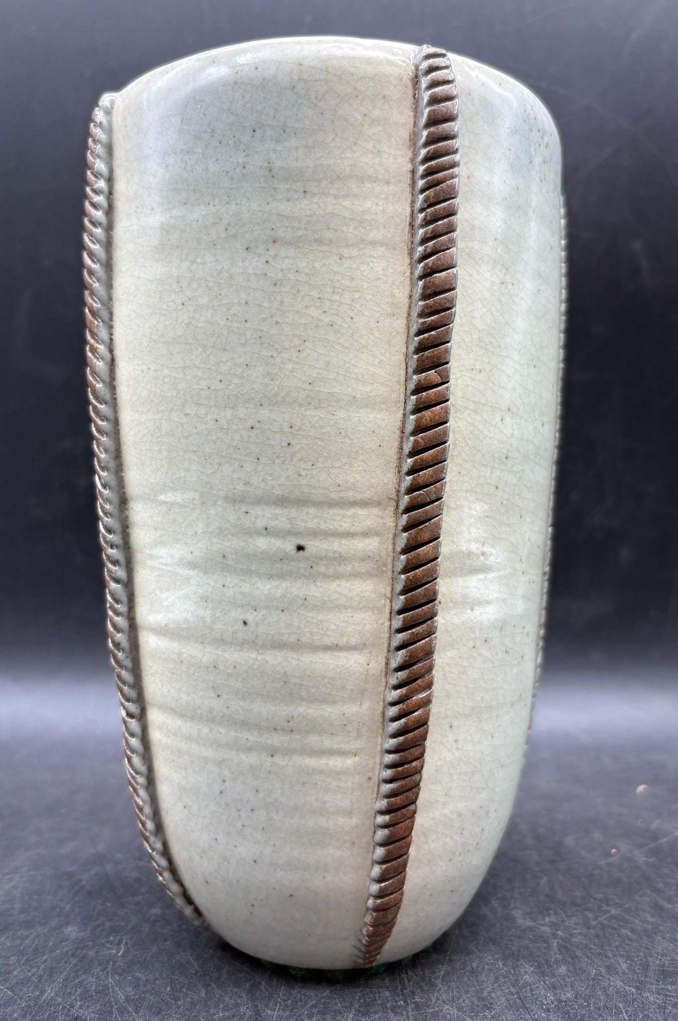 Mid-Century German Studio Pottery Vase Signed Tanzer Modernist Relief Design - 2