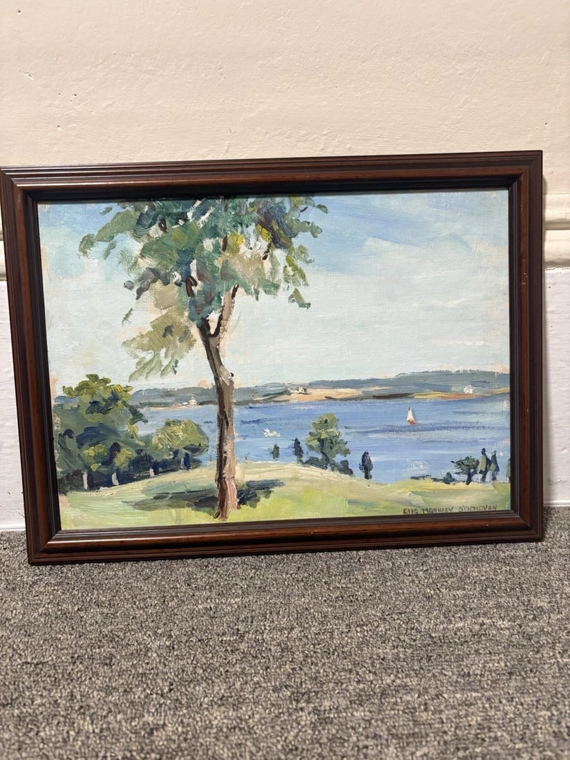 Artist Signed Oil On Board Landscape Painting: The frame measures 15 3/4” x 11 3/4” and the board measures 13 3/4” x 10”. It is artist signe. It is in good condition with no issues Shipping: Domestic: Flat-rate of 20 to