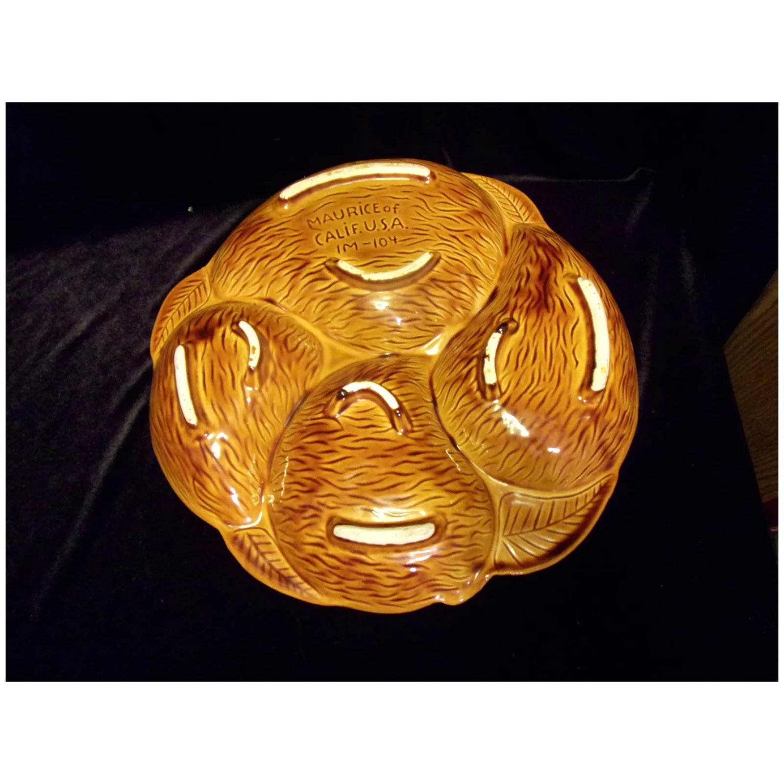 Vintage MCM Maurice of California Lava Fire Flame Round Leaf 14 inch Serving Dish - 3